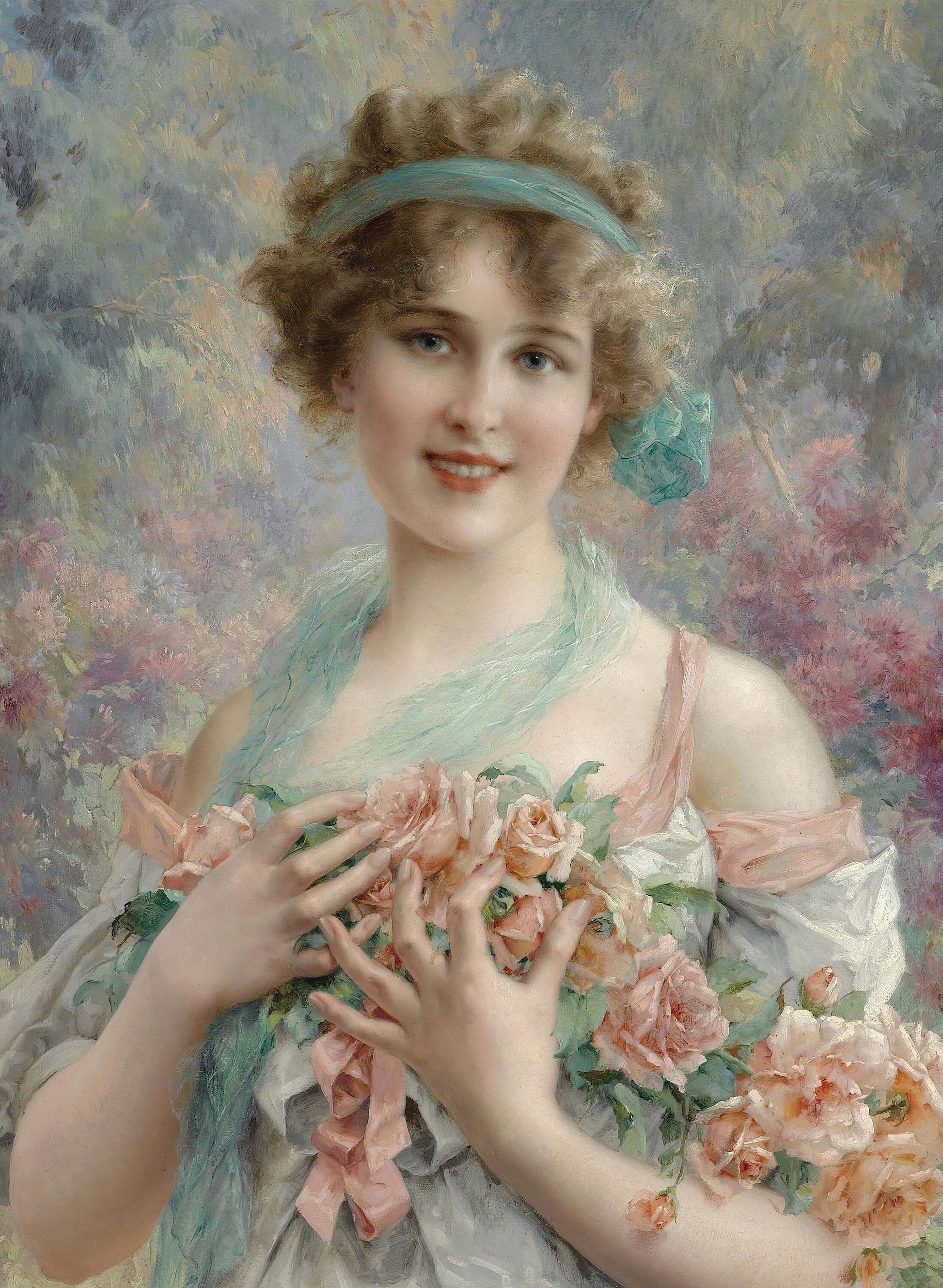 Woman Portrait with Flowers - Large Decoupage Paper for Furniture - Vintage Decoupage - Rice Paper - Historical Decoupage Paper