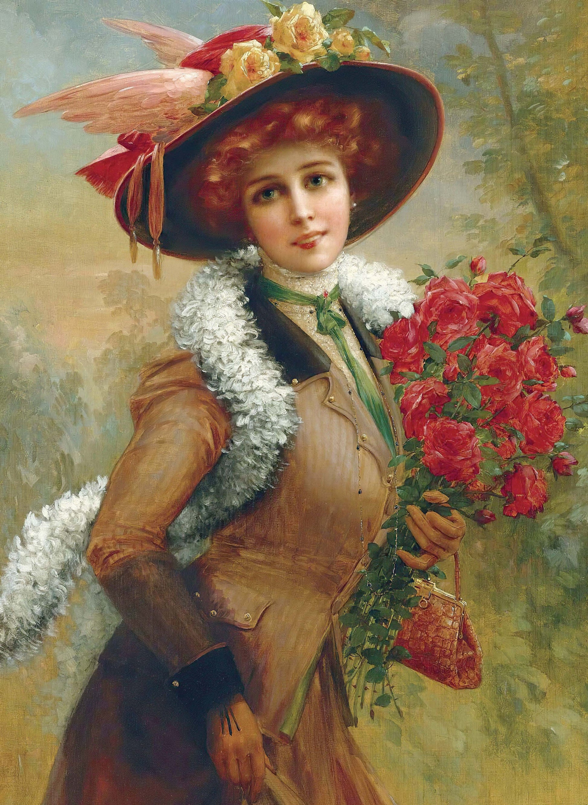 Woman Portrait with Red Roses - Large Decoupage Paper for Furniture - Vintage Decoupage - Rice Paper - Historical Decoupage Paper