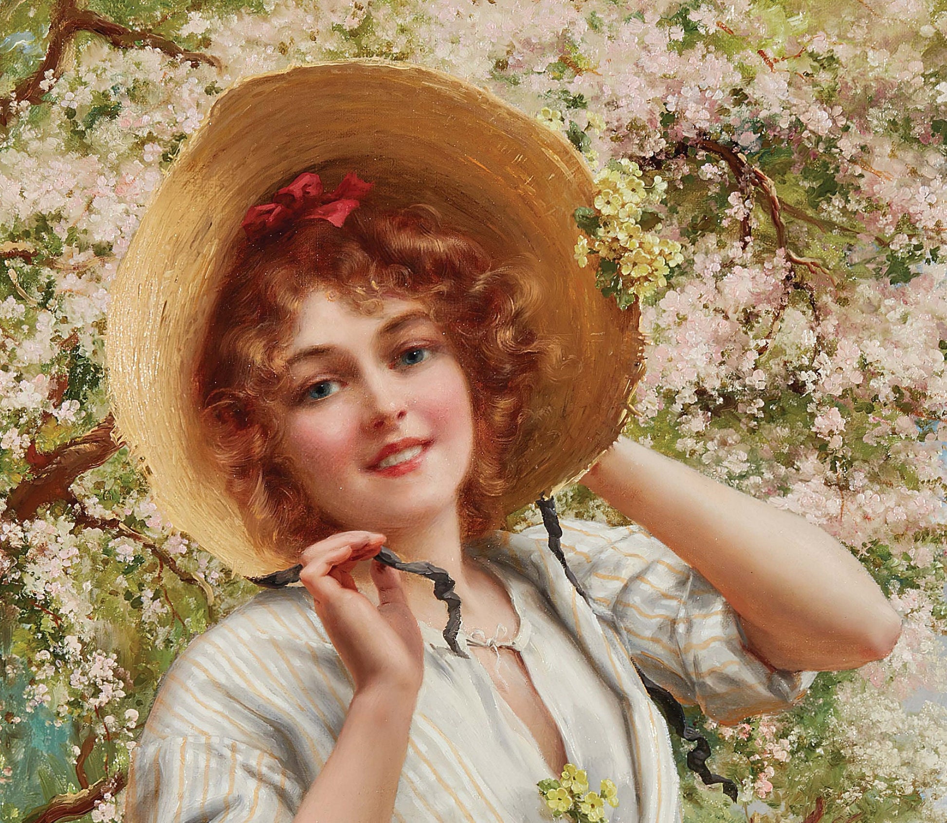 Country Girl Portrait with Straw Hat - Large Decoupage Paper for Furniture - Vintage Decoupage - Rice Paper - Historical Decoupage Paper