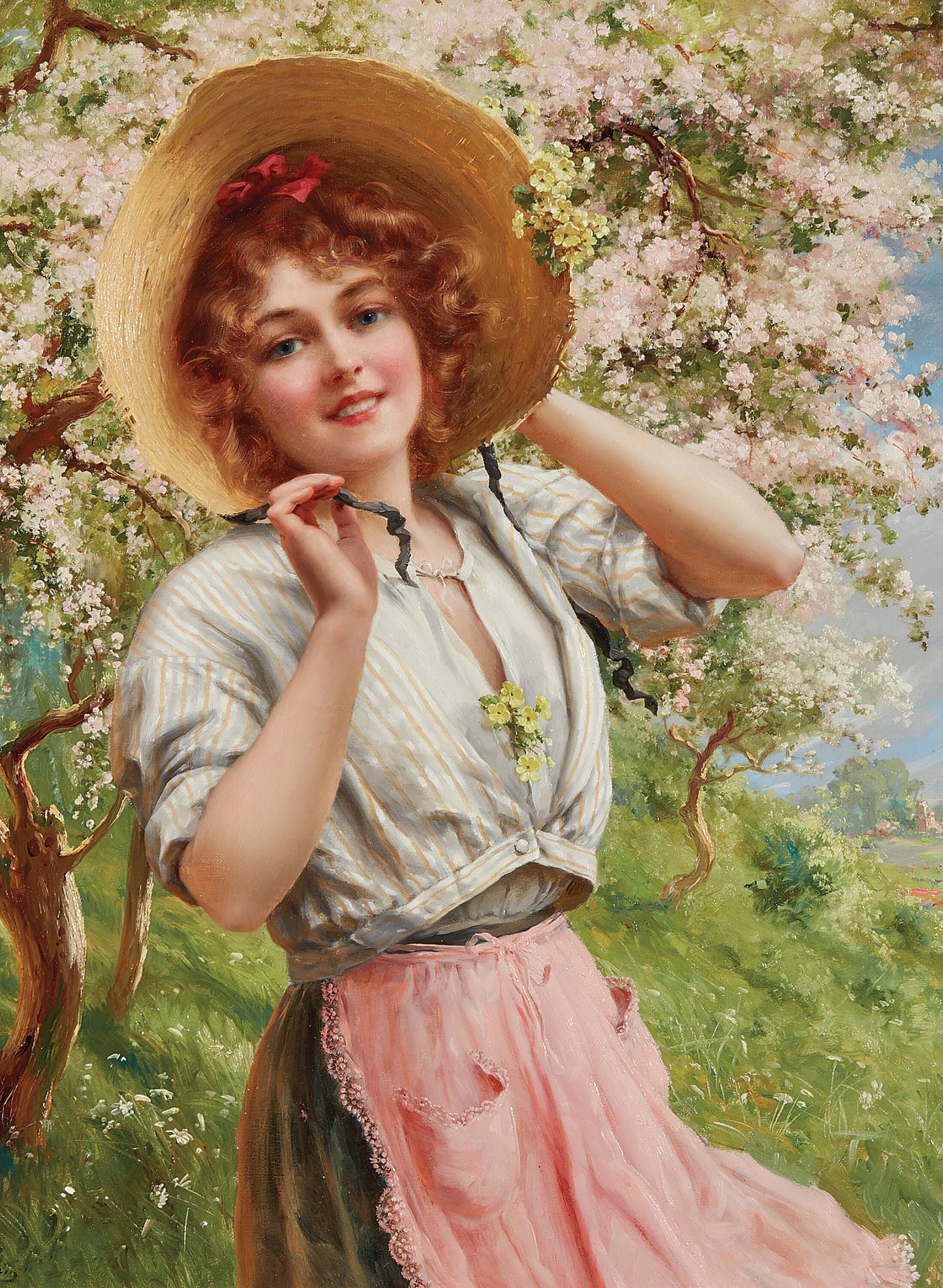 Country Girl Portrait with Straw Hat - Large Decoupage Paper for Furniture - Vintage Decoupage - Rice Paper - Historical Decoupage Paper
