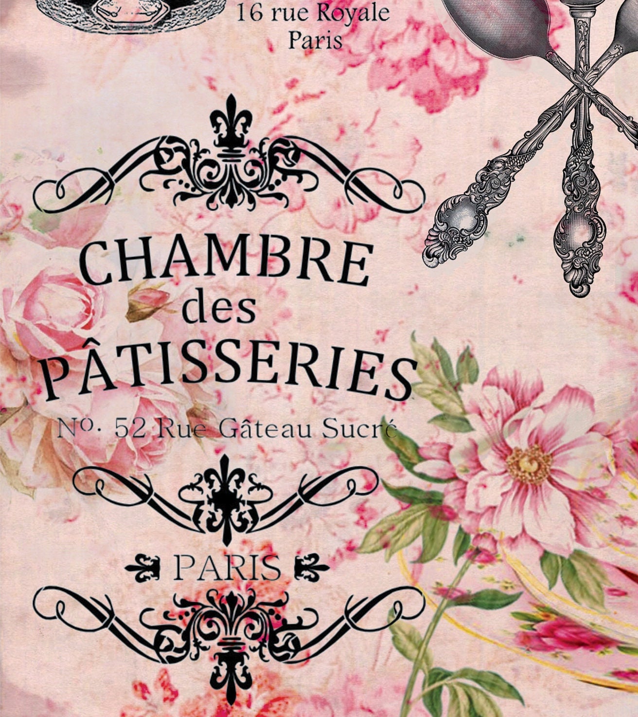 Large Decoupage Paper - Decoupage Art - Rice Paper for Decoupage - Vintage Decoupage - Pink Patisseries