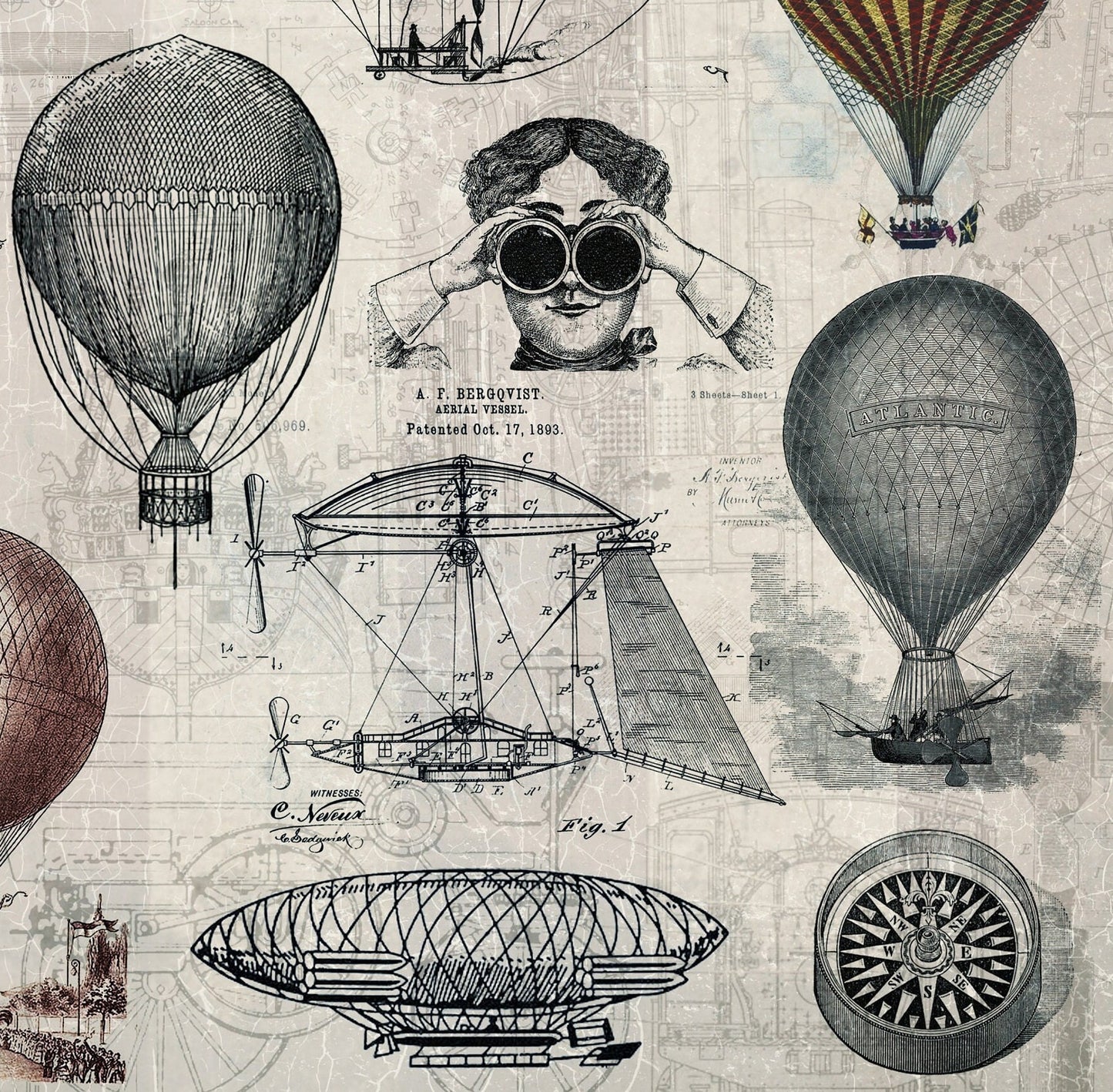 Large Decoupage Paper - Decoupage Art - Rice Paper for Decoupage - Decoupage for Furniture - Vintage Decoupage - Air Balloons