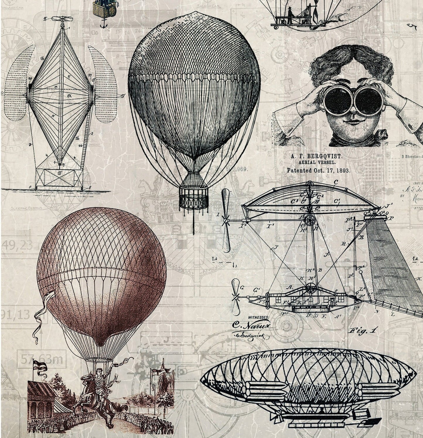 Large Decoupage Paper - Decoupage Art - Rice Paper for Decoupage - Decoupage for Furniture - Vintage Decoupage - Air Balloons