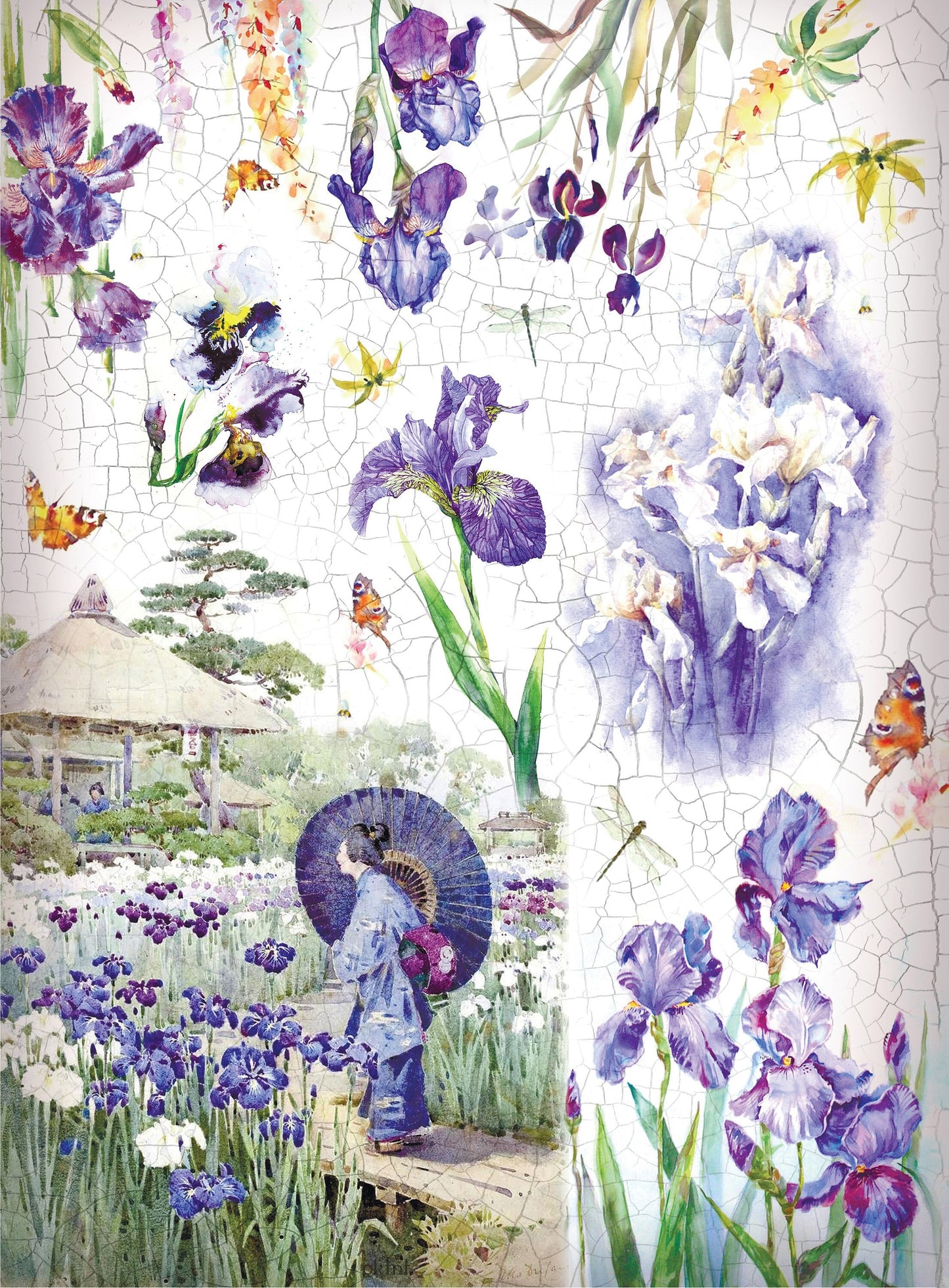 Large Decoupage Paper - Decoupage Art - Rice Paper for Decoupage - Decoupage for Furniture - Vintage Decoupage - Purple Flowers
