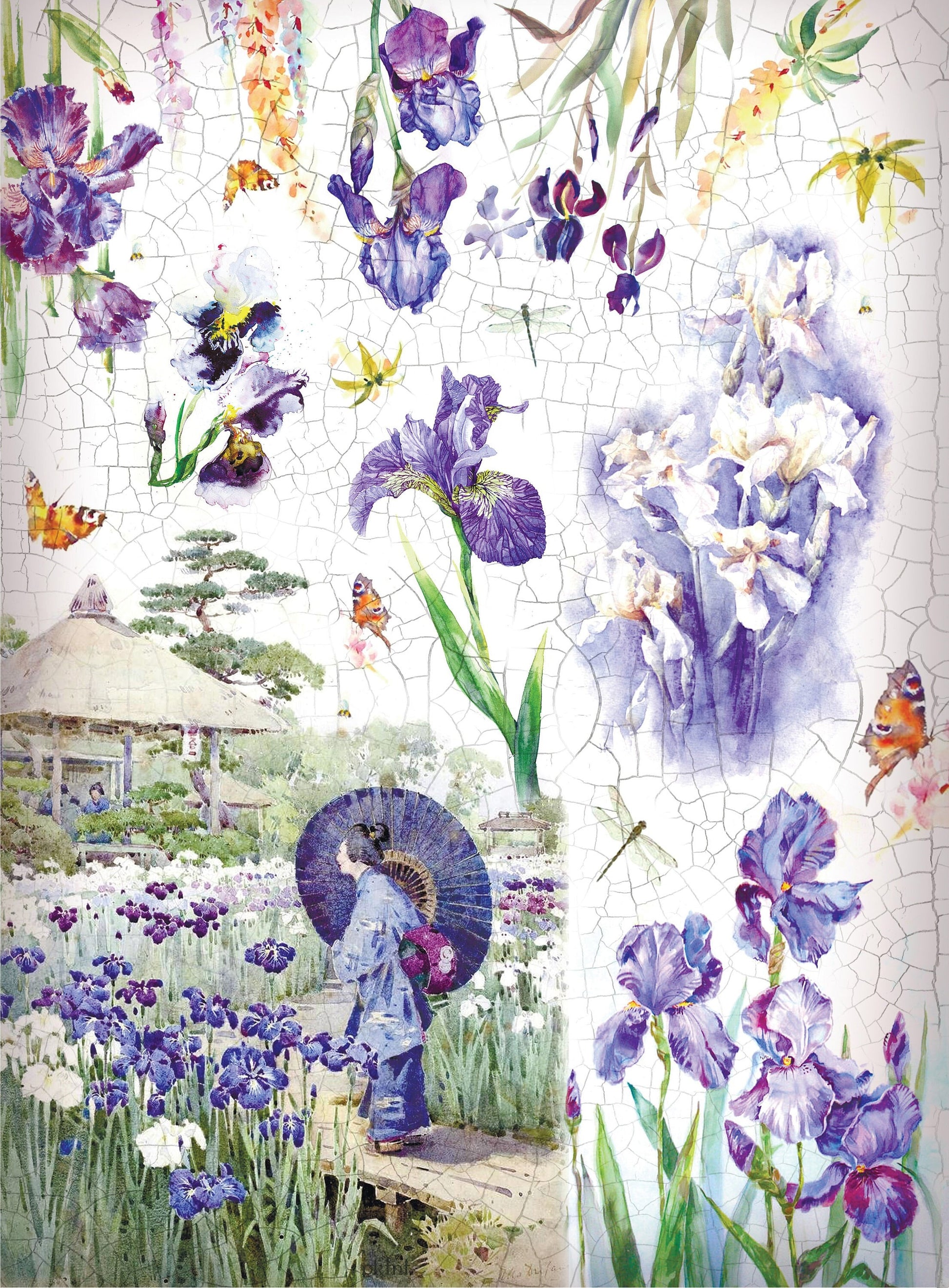 Large Decoupage Paper - Decoupage Art - Rice Paper for Decoupage - Decoupage for Furniture - Vintage Decoupage - Purple Flowers