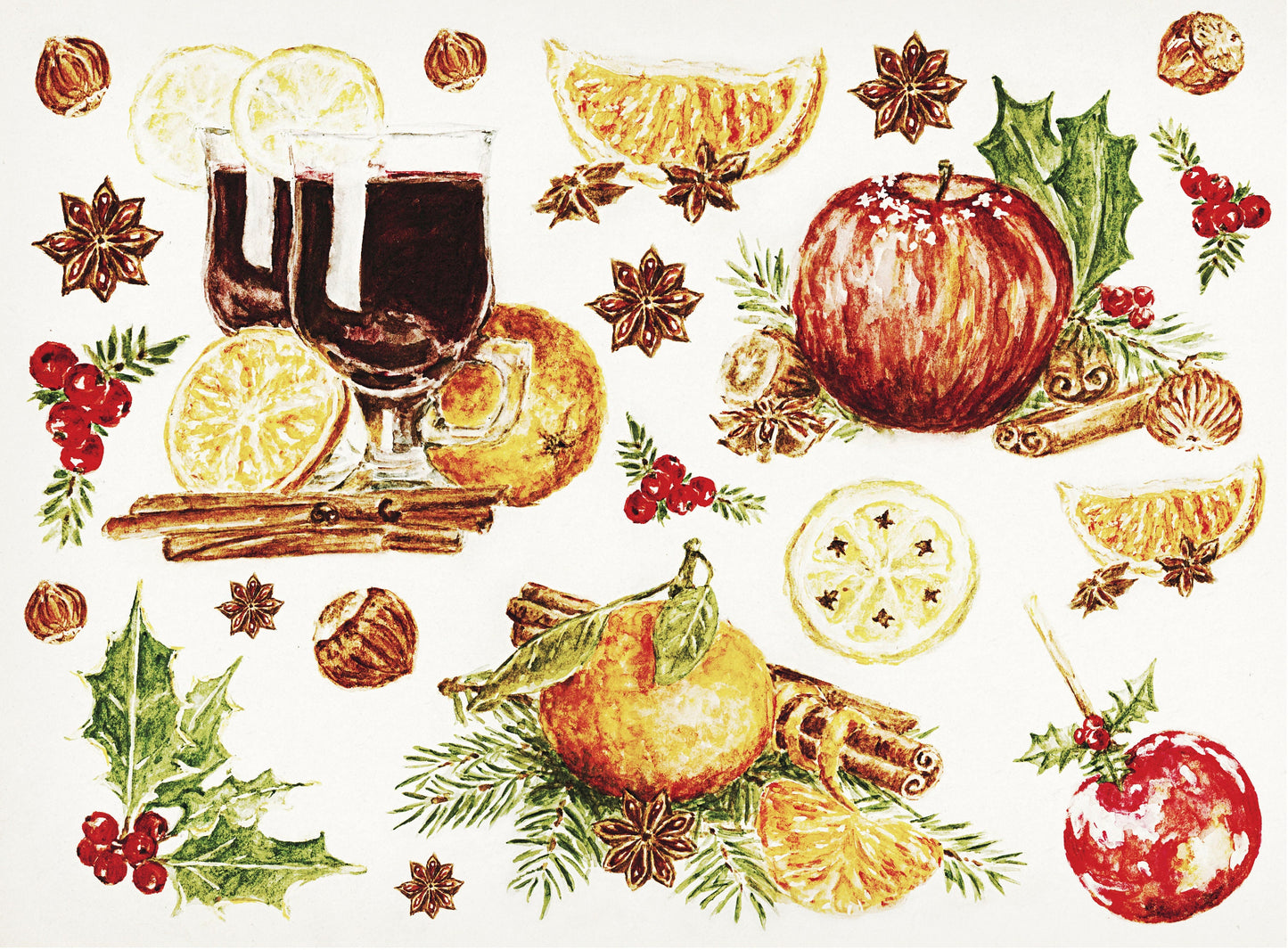 Large Decoupage Paper - Decoupage Art - Rice Paper for Decoupage - Decoupage for Furniture - Vintage Decoupage - Christmas Watercolor