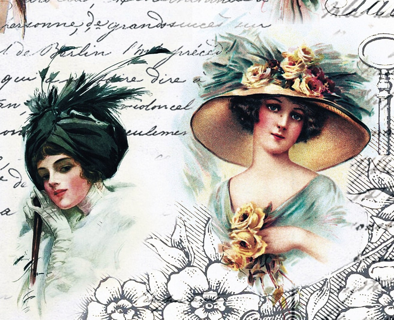 Large Decoupage Paper - Decoupage Art - Rice Paper for Decoupage - Decoupage for Furniture - Vintage Decoupage - Ladies with Hats