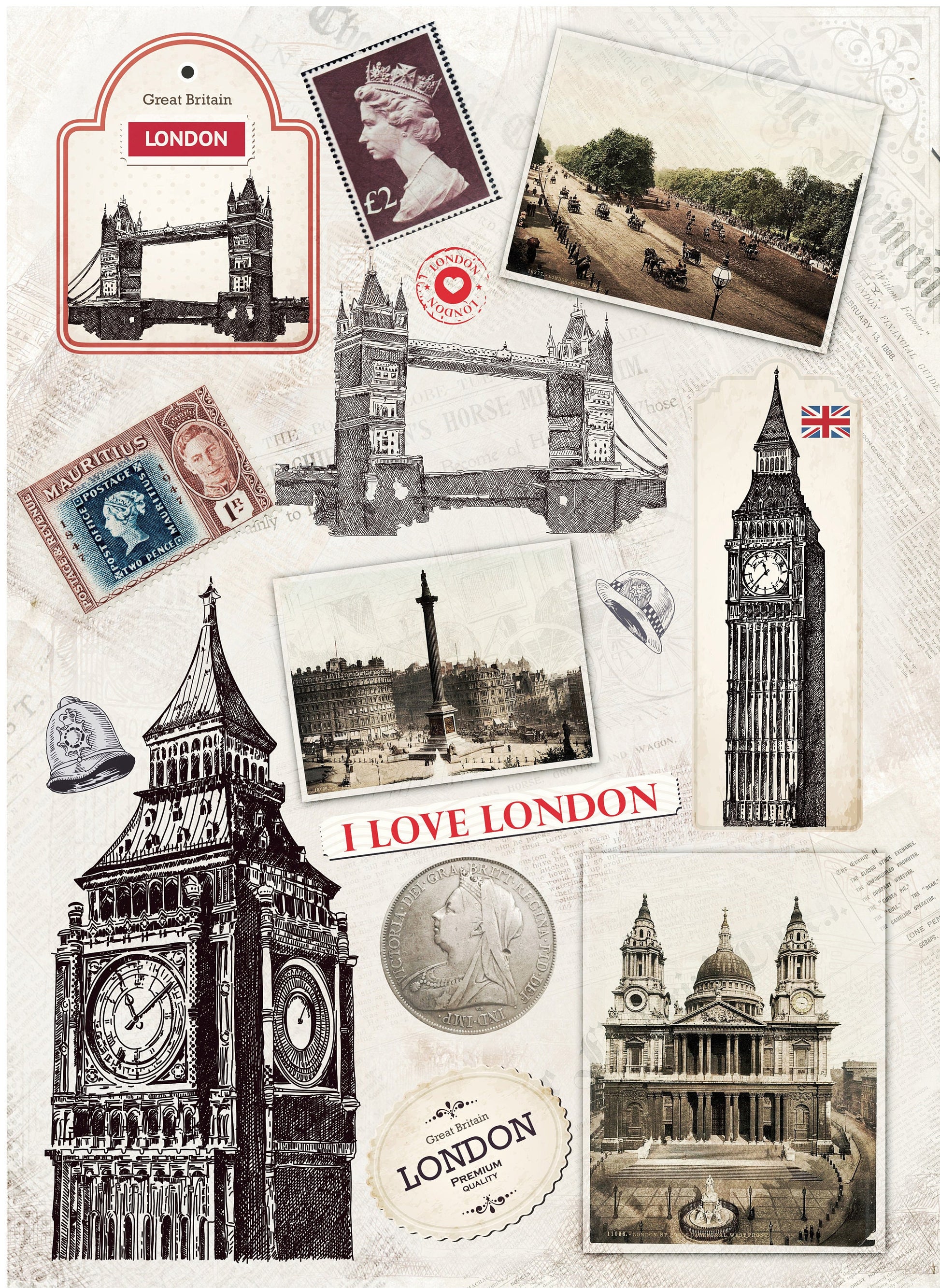 Large Decoupage Paper - Decoupage Art - Rice Paper for Decoupage - Decoupage for Furniture - Vintage Decoupage - London Big Ben