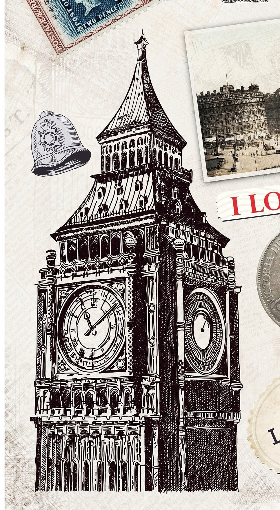 Large Decoupage Paper - Decoupage Art - Rice Paper for Decoupage - Decoupage for Furniture - Vintage Decoupage - London Big Ben