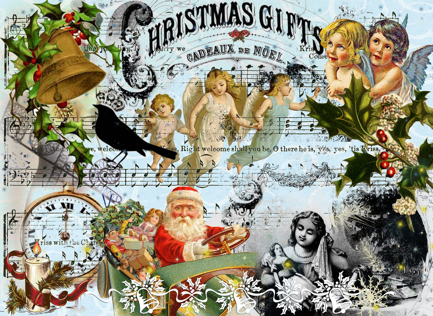Large Decoupage Paper - Decoupage Art - Rice Paper for Decoupage - Decoupage for Furniture - Vintage Decoupage - Christmas Angels
