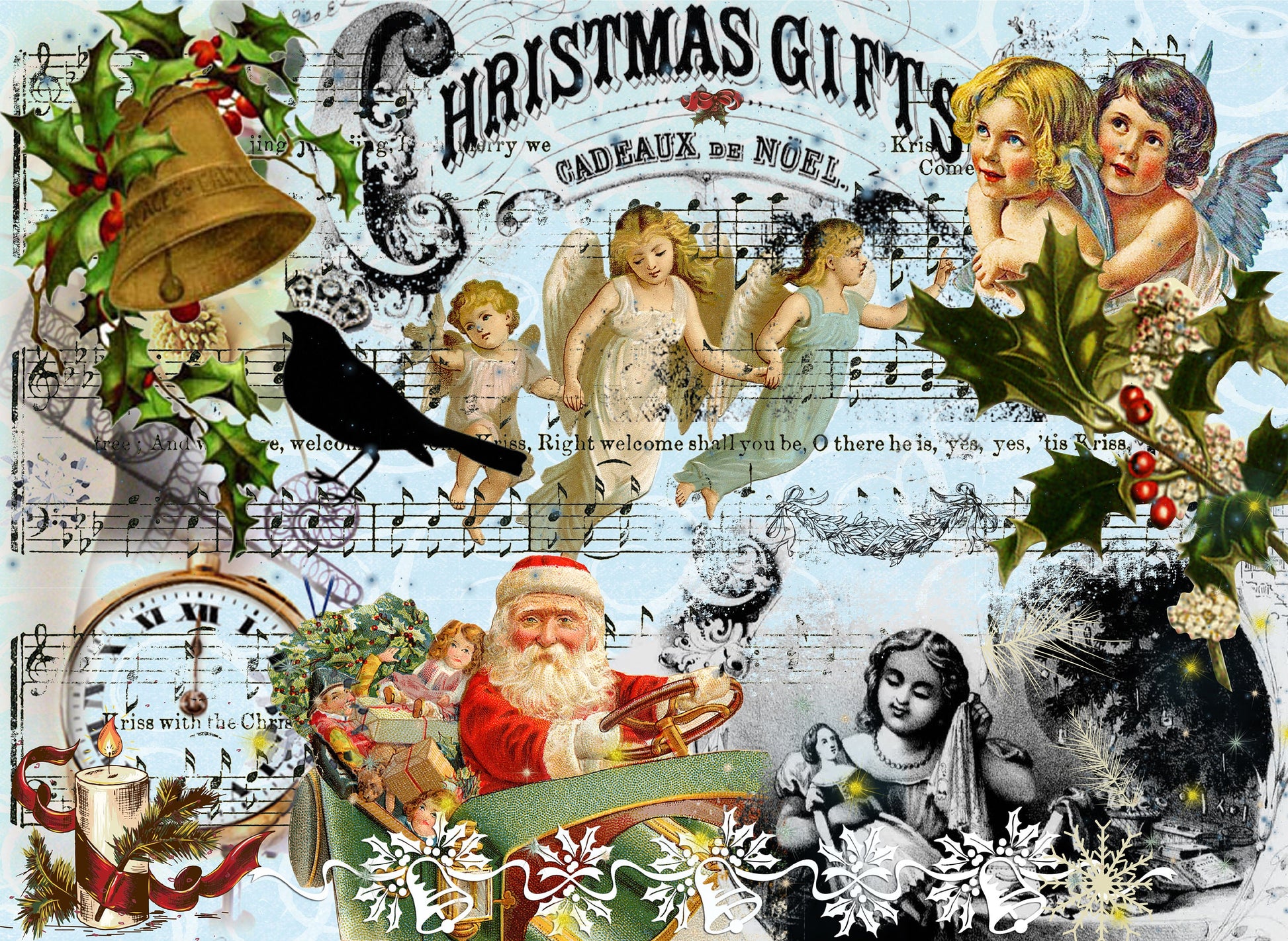 Large Decoupage Paper - Decoupage Art - Rice Paper for Decoupage - Decoupage for Furniture - Vintage Decoupage - Christmas Angels