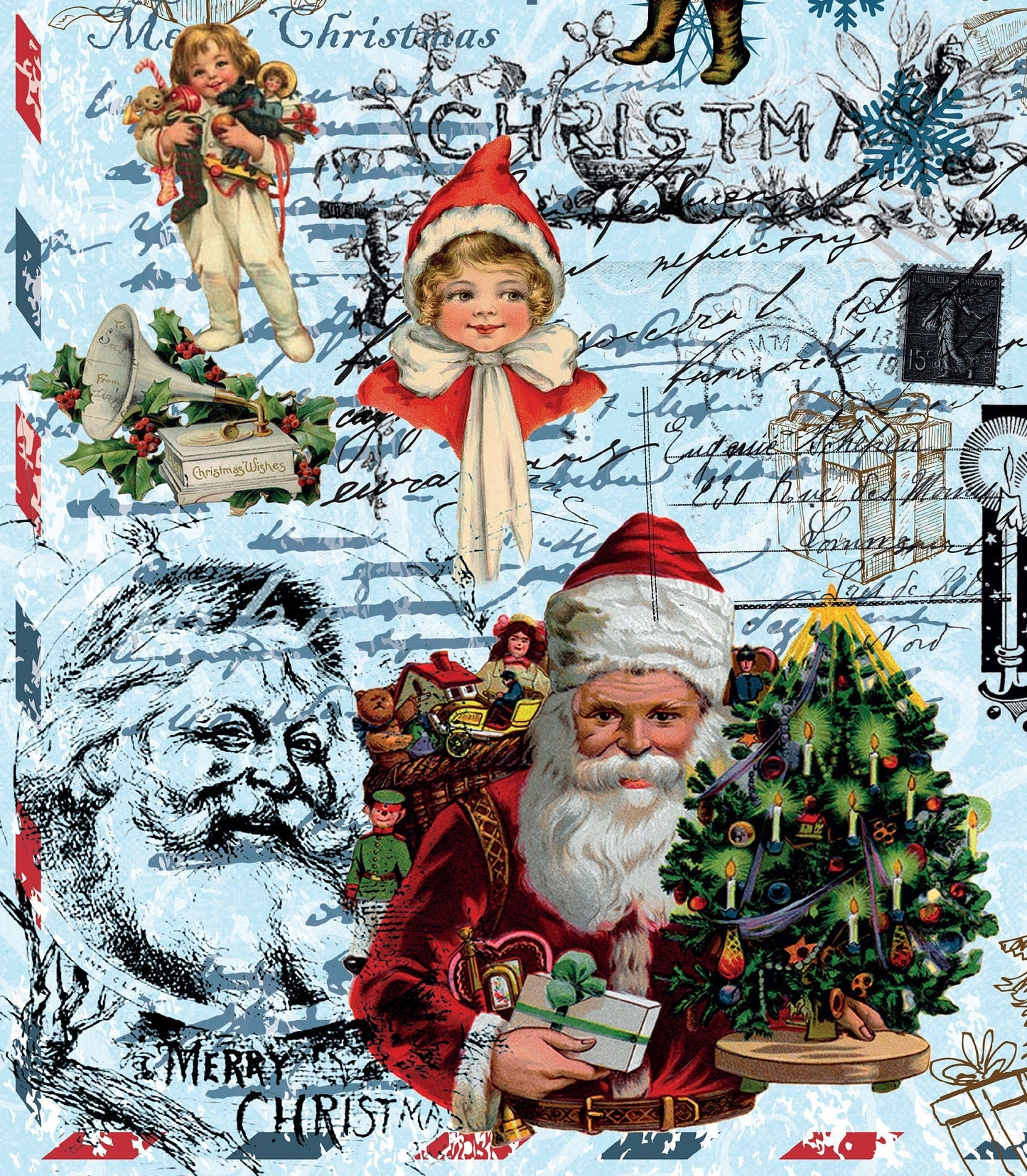 Large Decoupage Paper - Decoupage Art - Rice Paper for Decoupage - Decoupage for Furniture - Vintage Decoupage - Christmas Santa