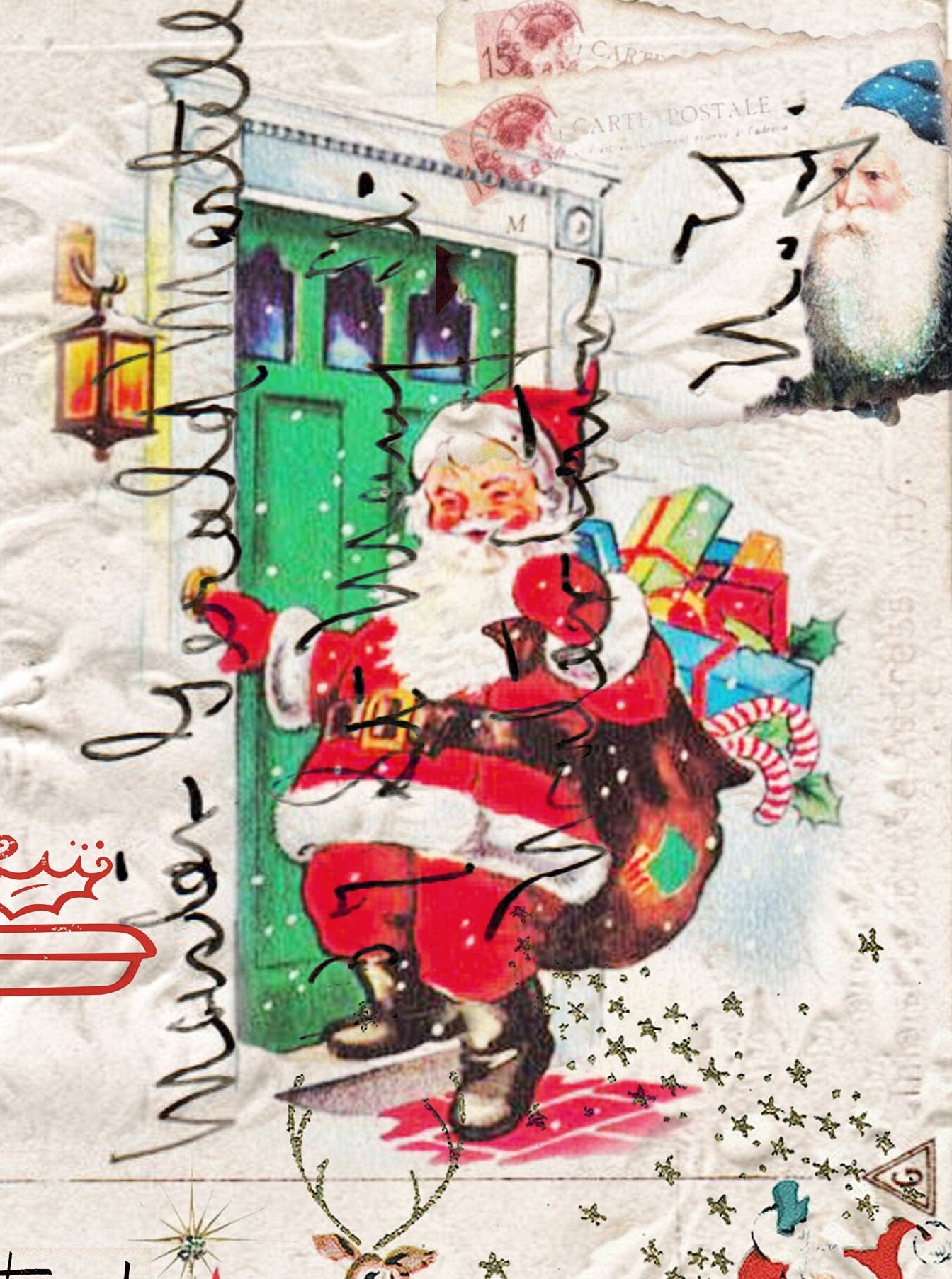 Large Decoupage Paper - Decoupage Art - Rice Paper for Decoupage - Decoupage for Furniture - Vintage Decoupage - Happy Christmas Santa