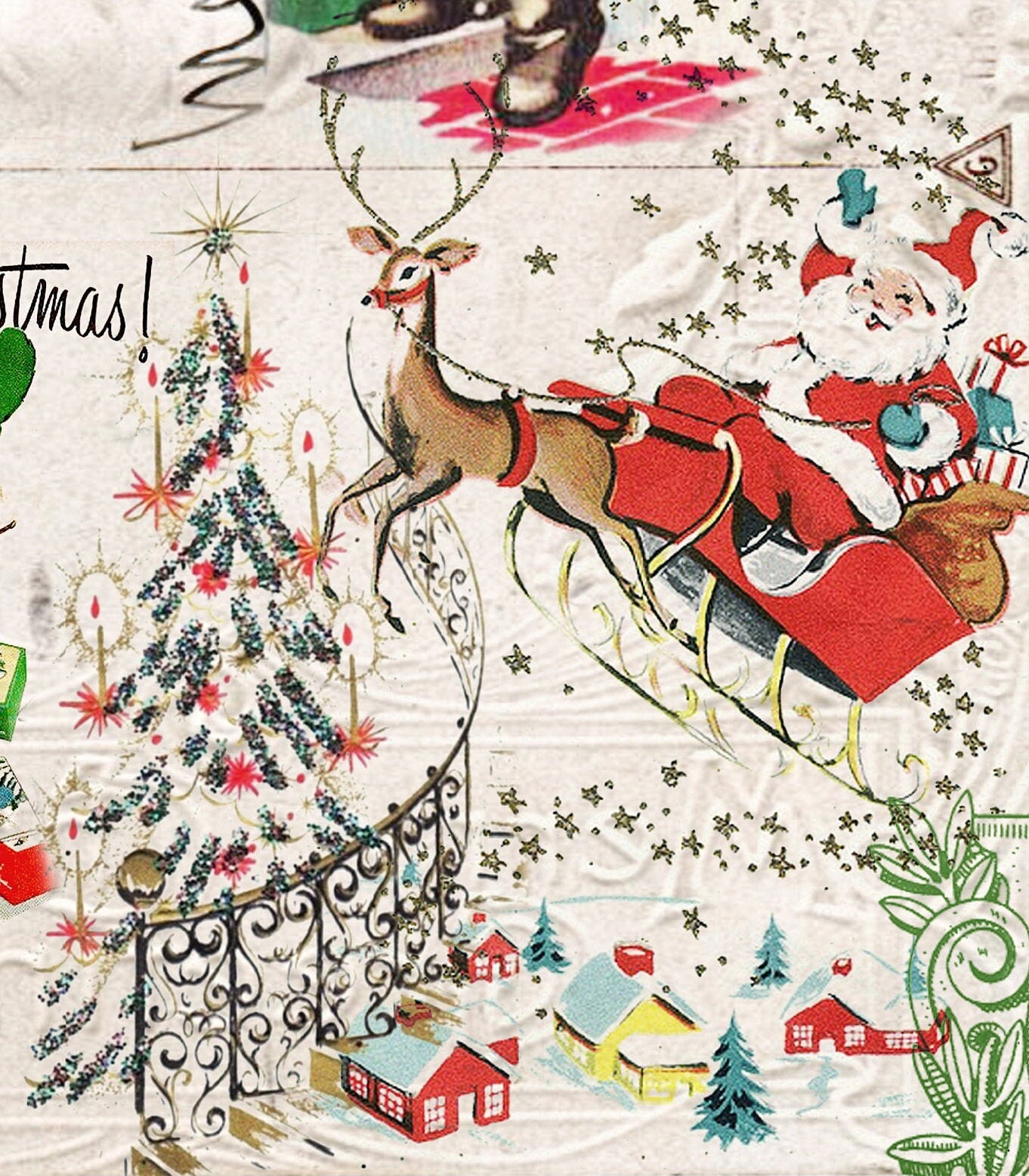 Large Decoupage Paper - Decoupage Art - Rice Paper for Decoupage - Decoupage for Furniture - Vintage Decoupage - Happy Christmas Santa