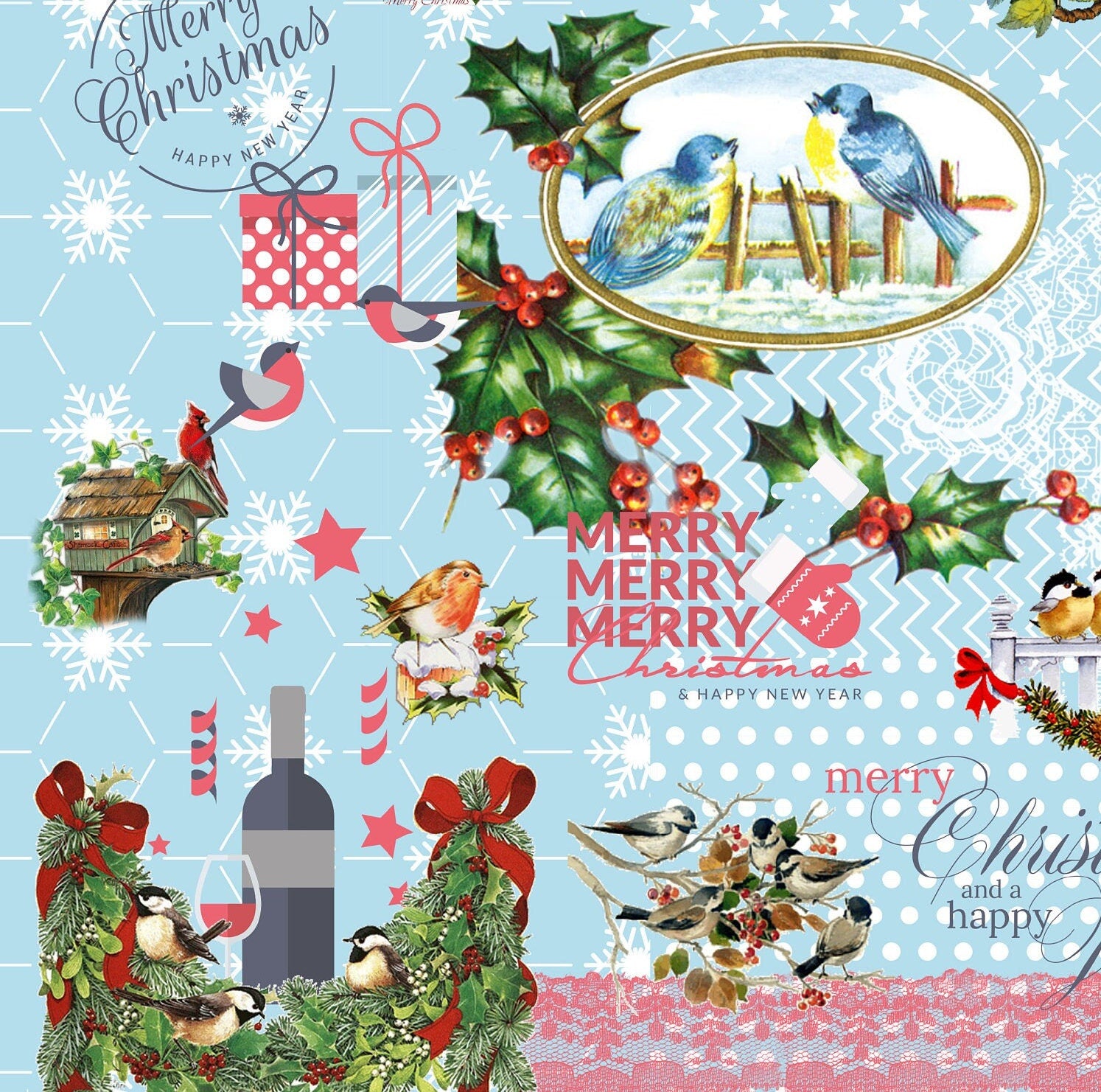 Large Decoupage Paper - Decoupage Art - Rice Paper for Decoupage - Decoupage for Furniture - Vintage Decoupage - Happy Christmas Tree