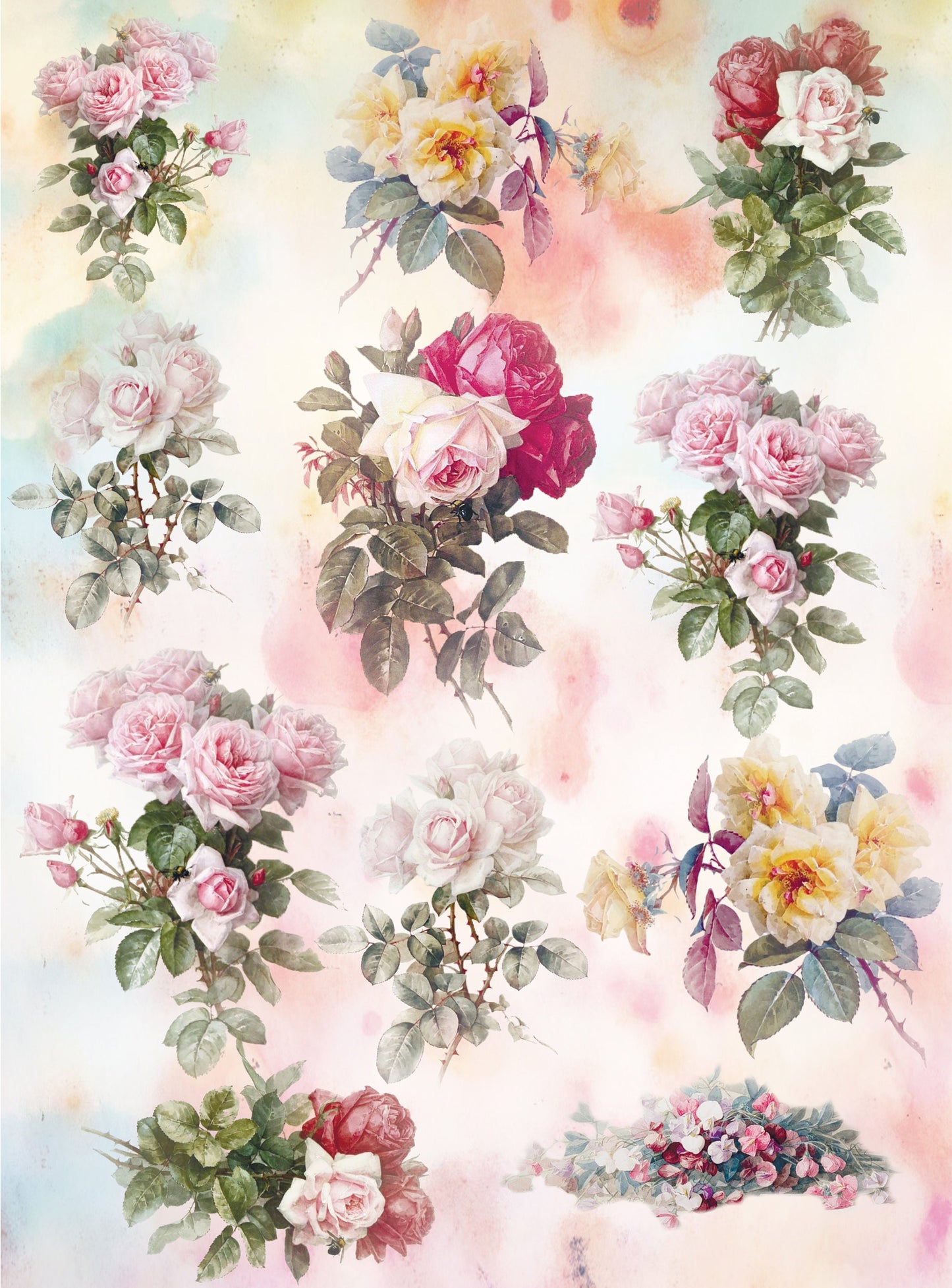 Large Decoupage Paper - Decoupage Art - Rice Paper for Decoupage - Decoupage for Furniture - Vintage Decoupage - Roses