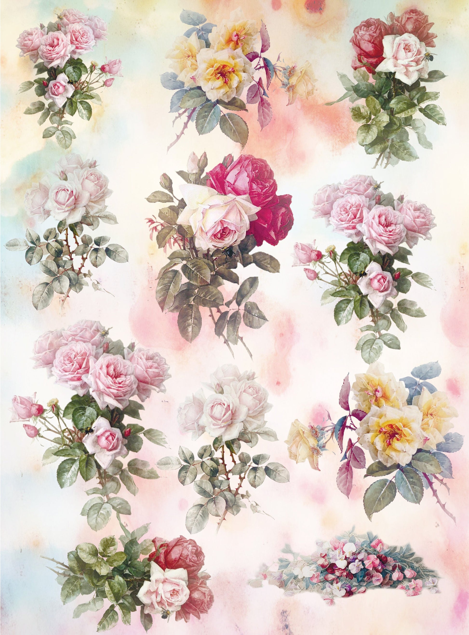 Large Decoupage Paper - Decoupage Art - Rice Paper for Decoupage - Decoupage for Furniture - Vintage Decoupage - Roses
