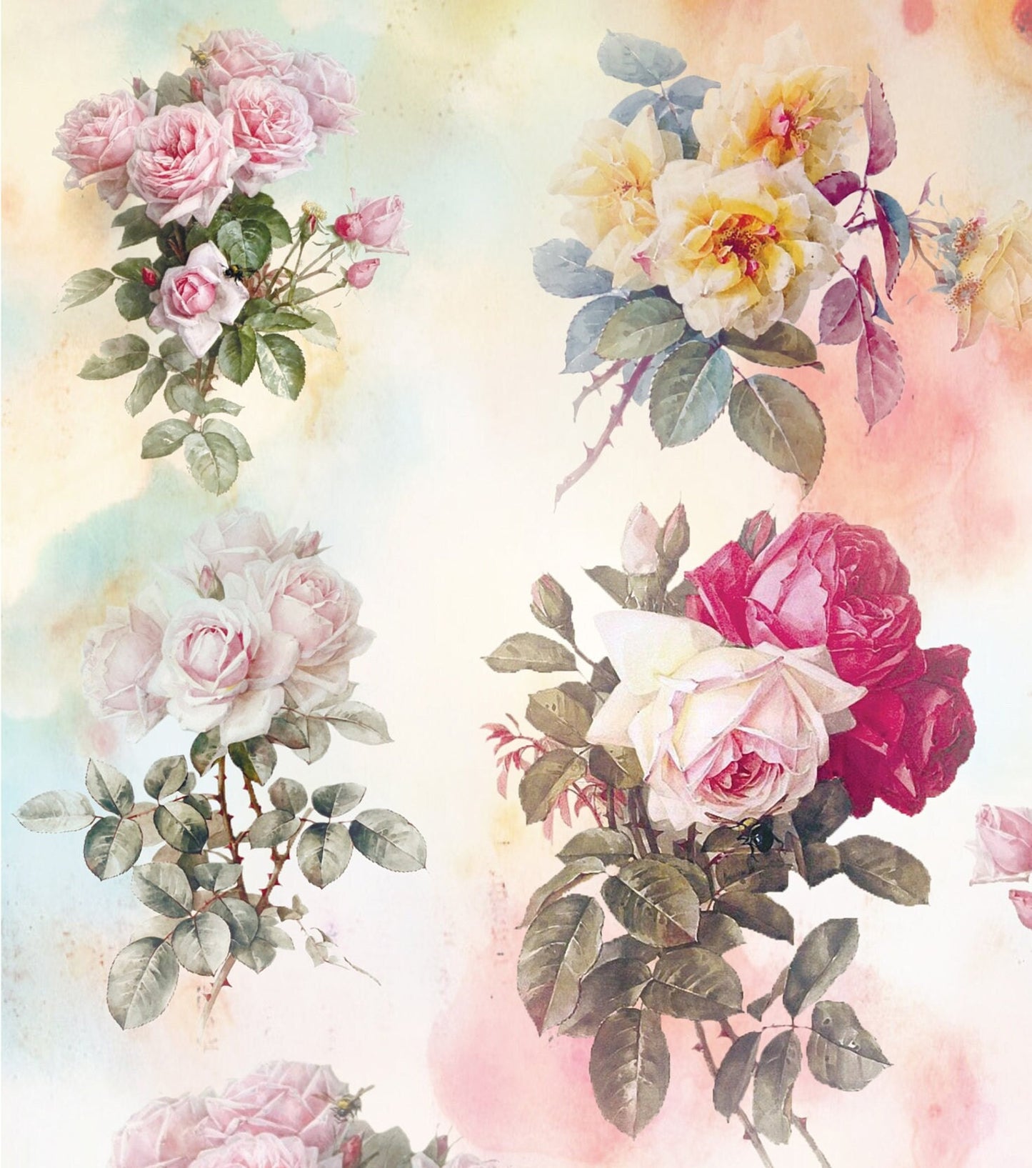 Large Decoupage Paper - Decoupage Art - Rice Paper for Decoupage - Decoupage for Furniture - Vintage Decoupage - Roses