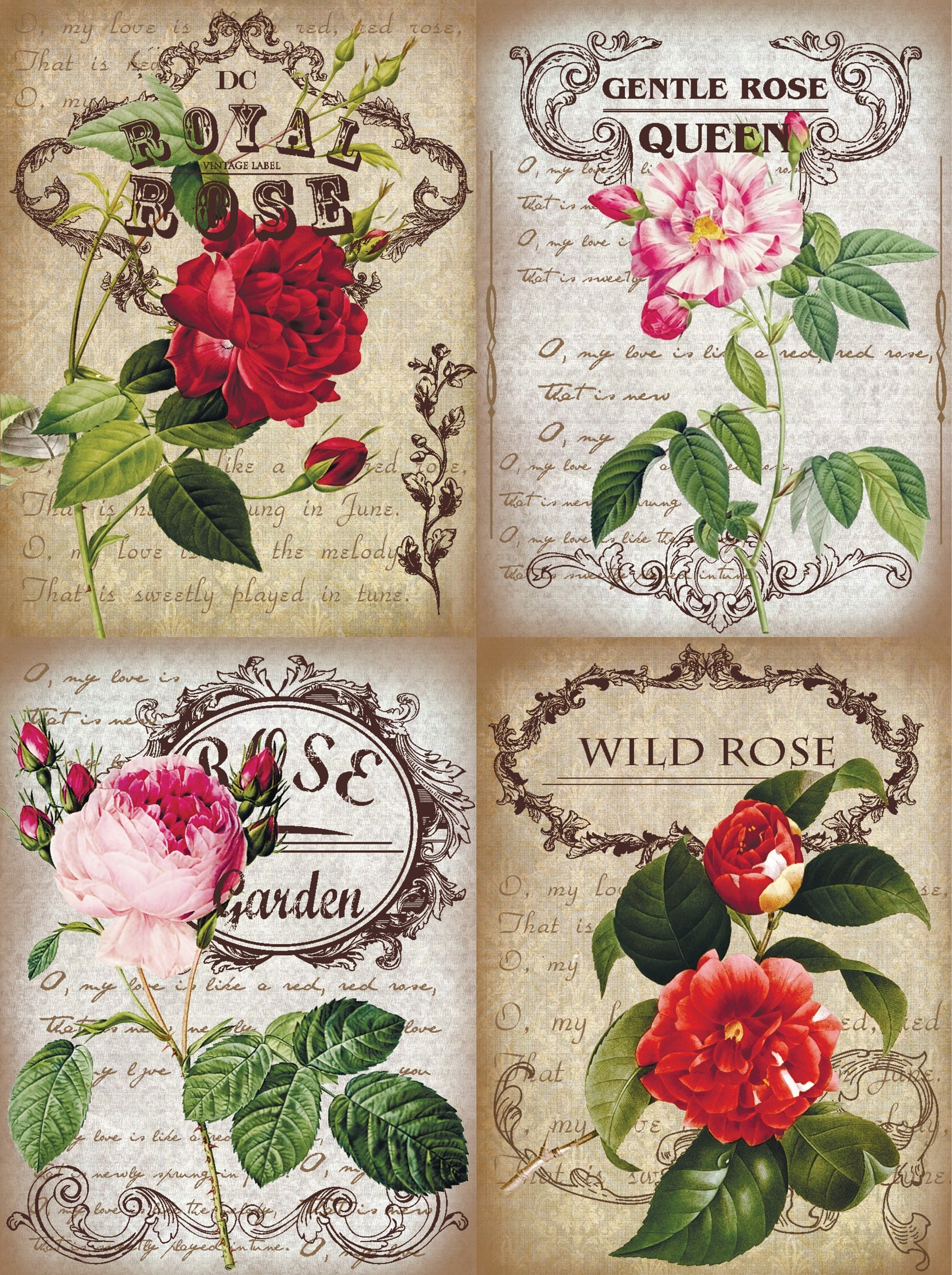 Large Decoupage Paper - Decoupage Art - Rice Paper for Decoupage - Decoupage for Furniture - Vintage Decoupage - Roses