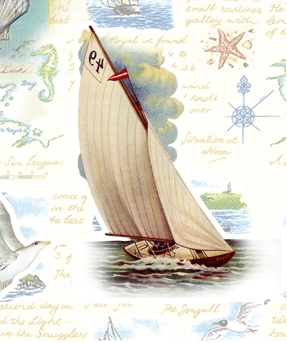 Large Decoupage Paper - Decoupage Art - Rice Paper for Decoupage - Decoupage for Furniture - Vintage Decoupage - Sailing Lighthouse Birds