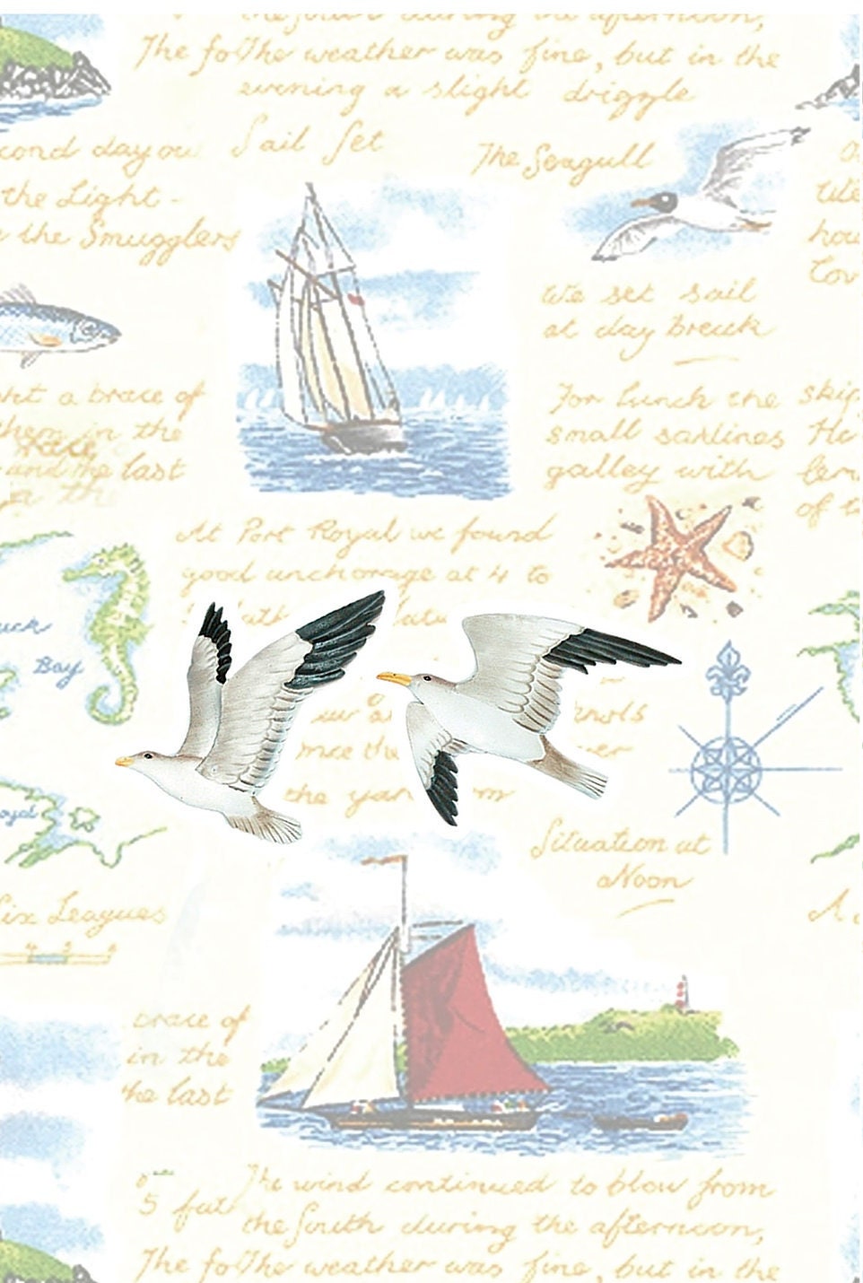 Large Decoupage Paper - Decoupage Art - Rice Paper for Decoupage - Decoupage for Furniture - Vintage Decoupage - Sailing Lighthouse Birds