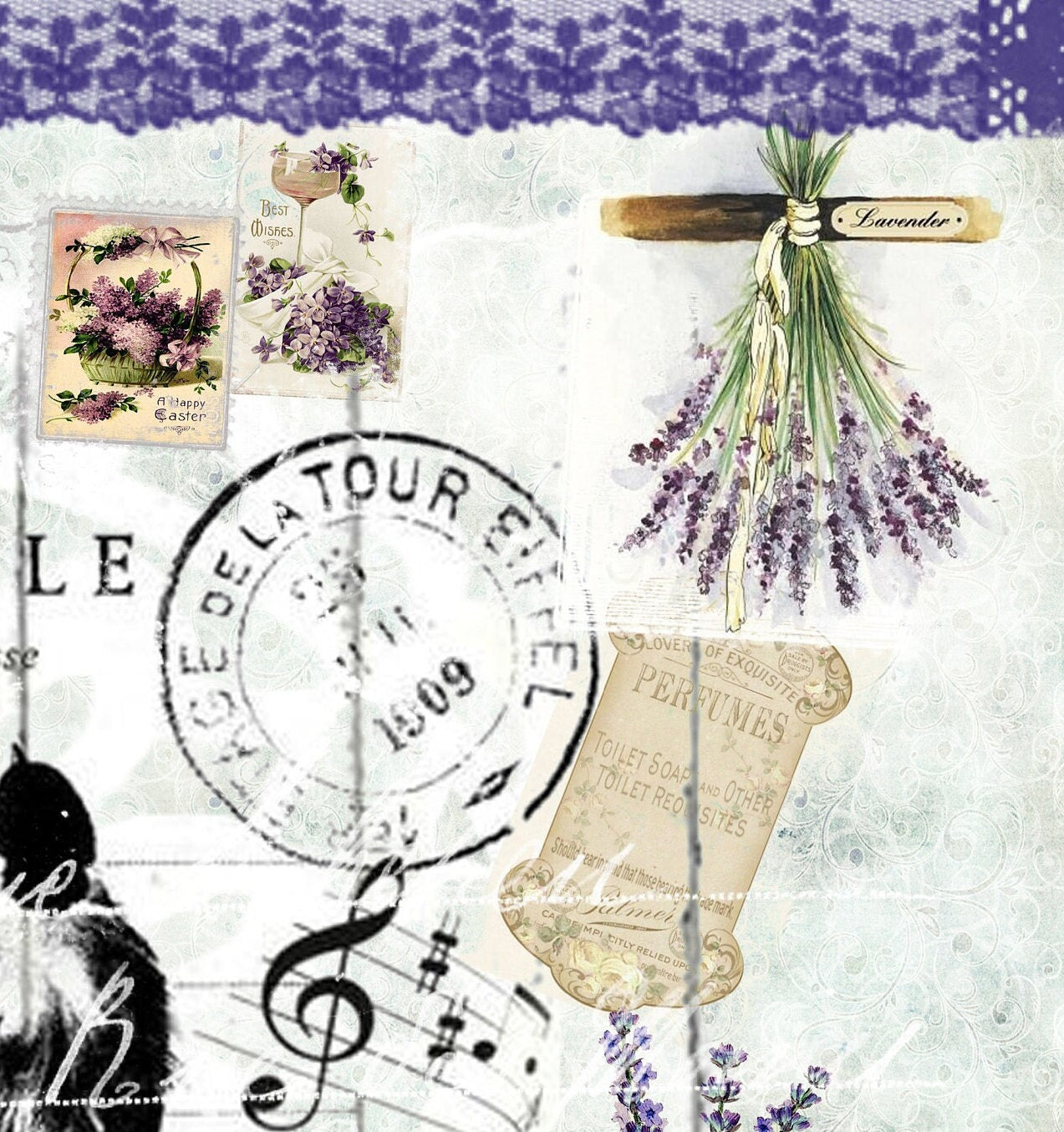 Large Decoupage Paper - Decoupage Art - Rice Paper for Decoupage - Decoupage for Furniture - Vintage Decoupage - Purple Birds