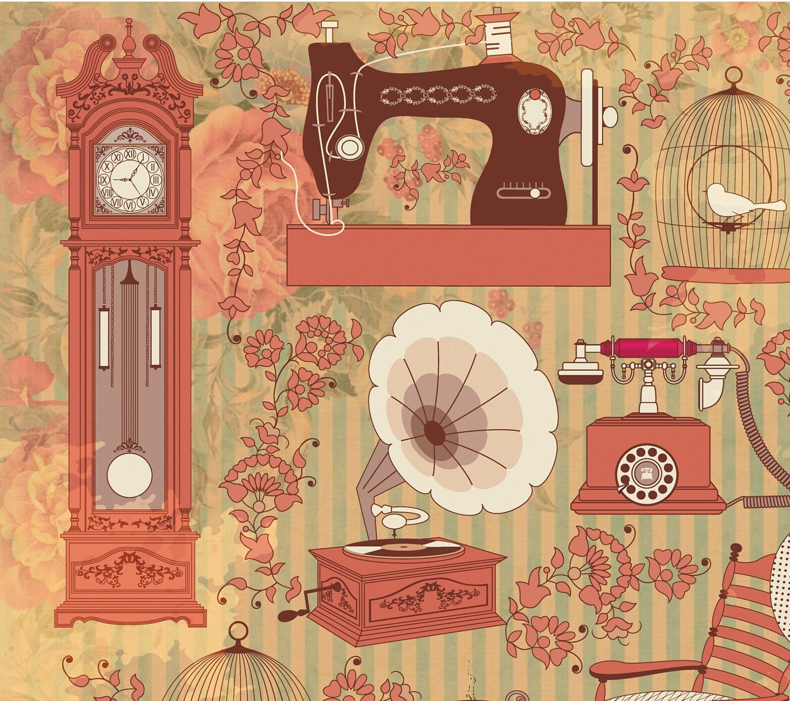 Large Decoupage Paper - Decoupage Art - Rice Paper for Decoupage - Decoupage for Furniture - Vintage Decoupage - Antique Gramophone Clock