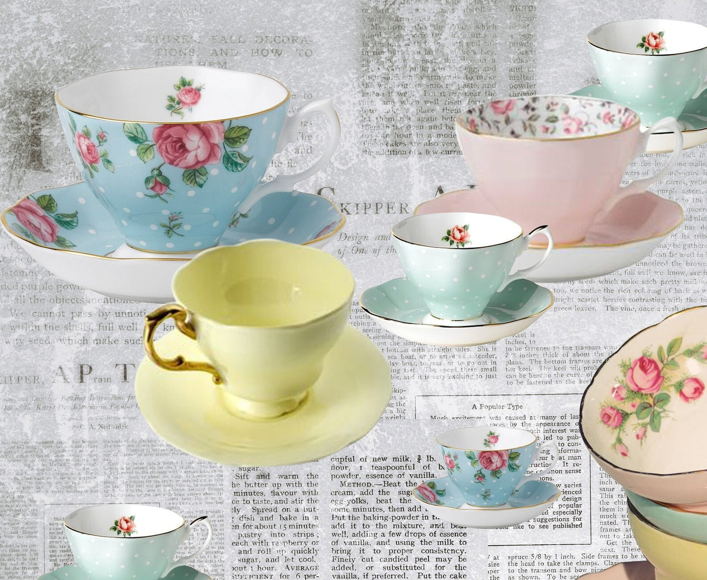 Tea Cups Decoupage Paper - Art Rice Paper