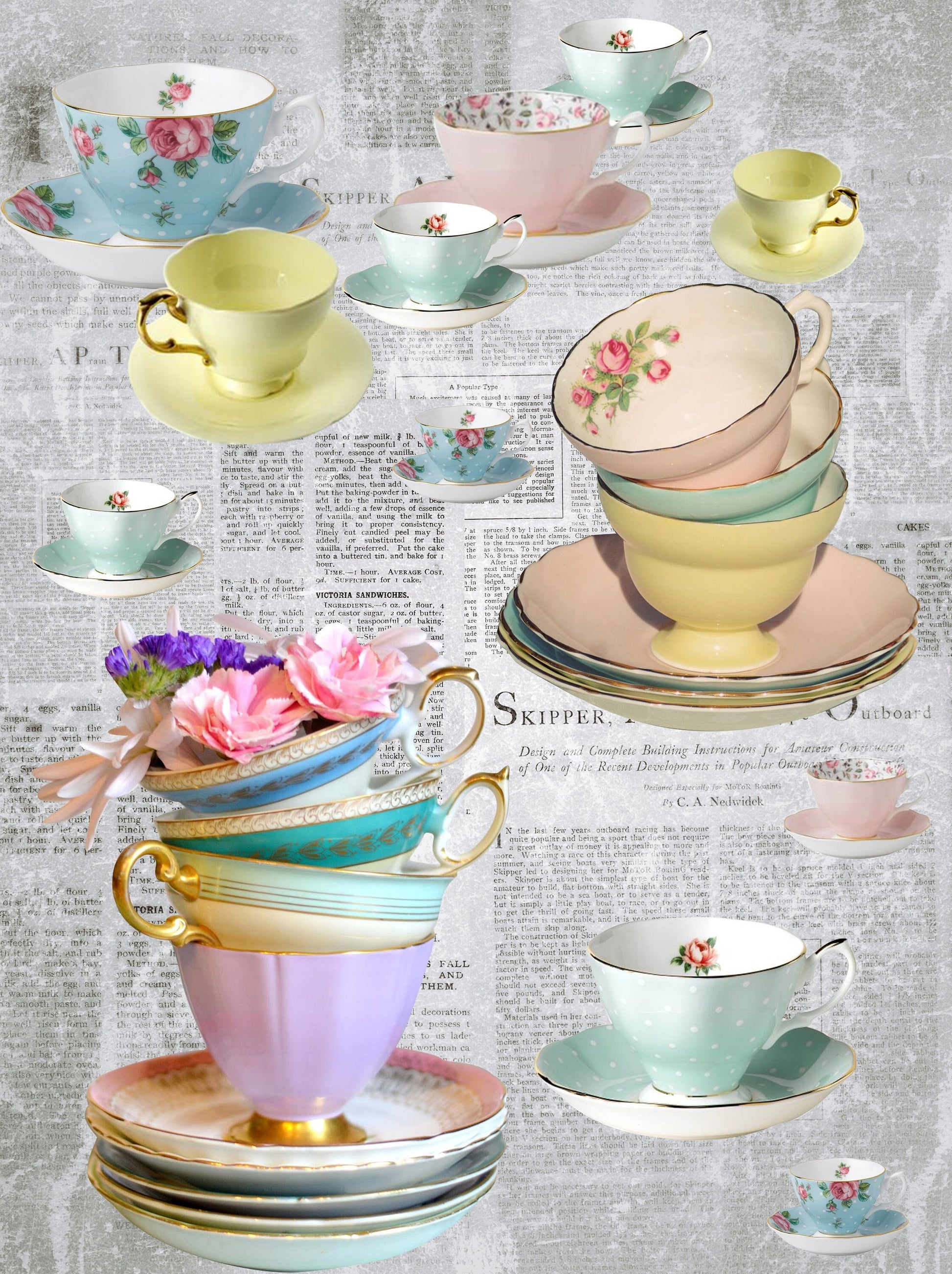 Tea Cups Decoupage Paper - Art Rice Paper