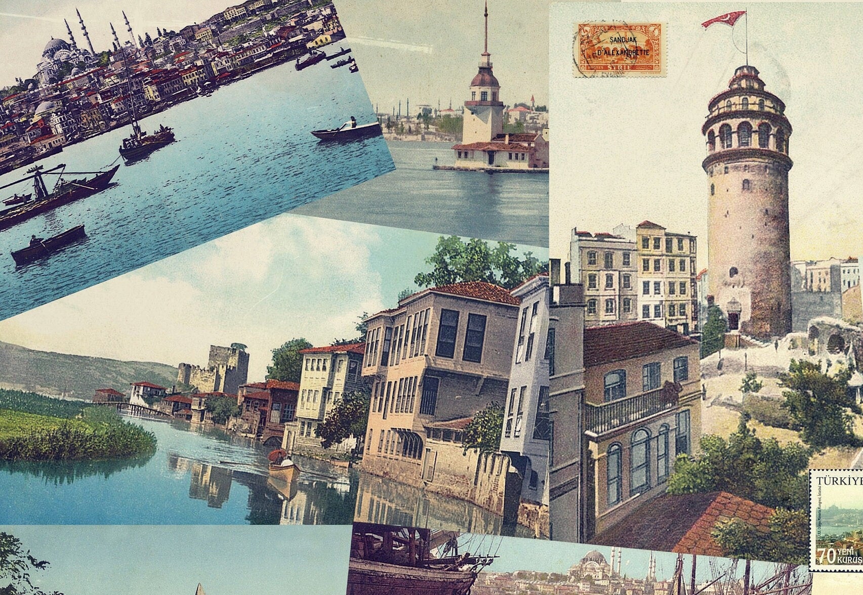 Large Decoupage Paper - Decoupage Art - Rice Paper for Decoupage - Decoupage for Furniture - Vintage Decoupage - Istanbul Postcard