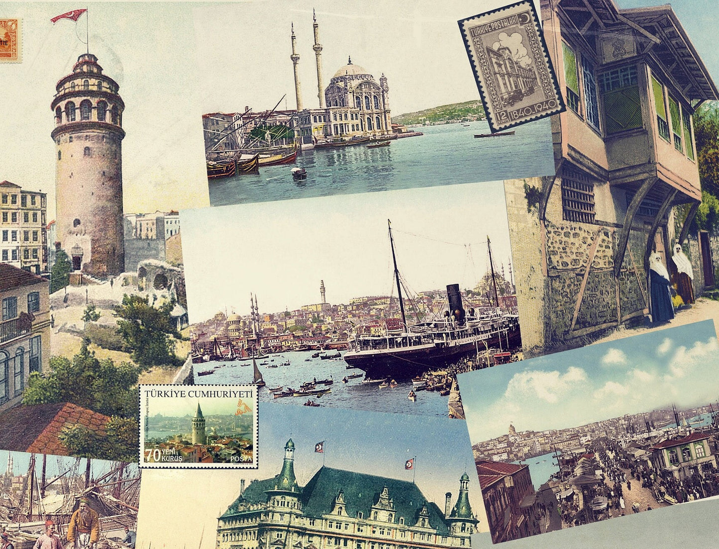Large Decoupage Paper - Decoupage Art - Rice Paper for Decoupage - Decoupage for Furniture - Vintage Decoupage - Istanbul Postcard