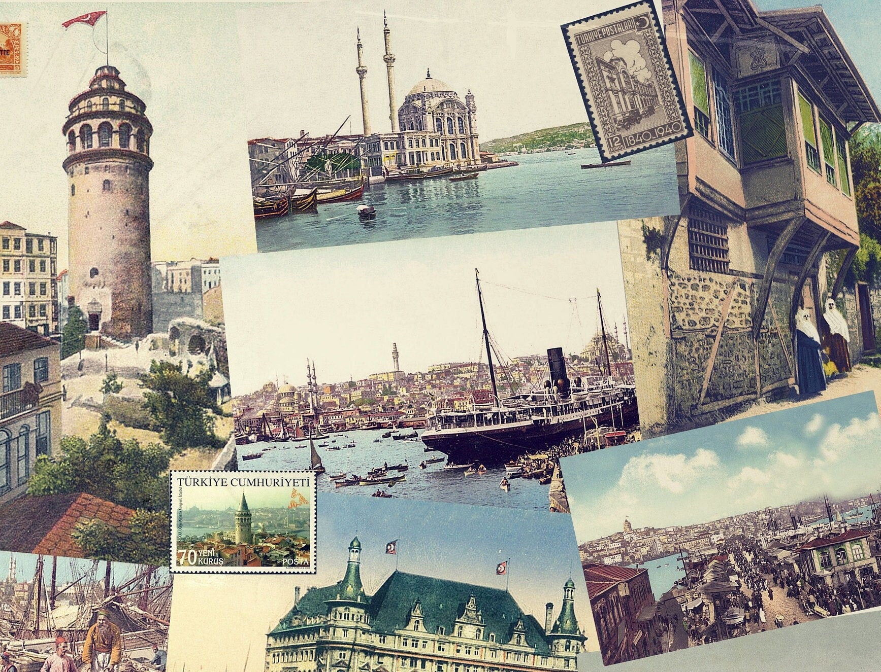 Large Decoupage Paper - Decoupage Art - Rice Paper for Decoupage - Decoupage for Furniture - Vintage Decoupage - Istanbul Postcard