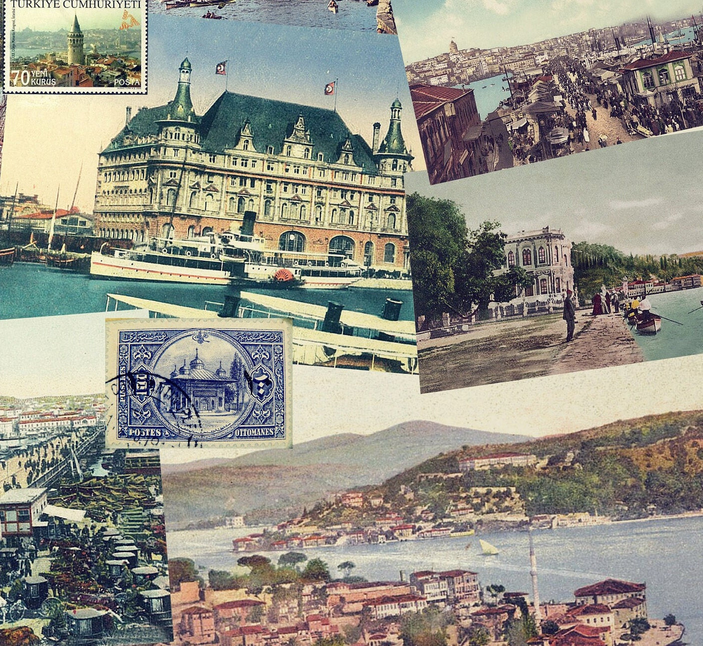 Large Decoupage Paper - Decoupage Art - Rice Paper for Decoupage - Decoupage for Furniture - Vintage Decoupage - Istanbul Postcard