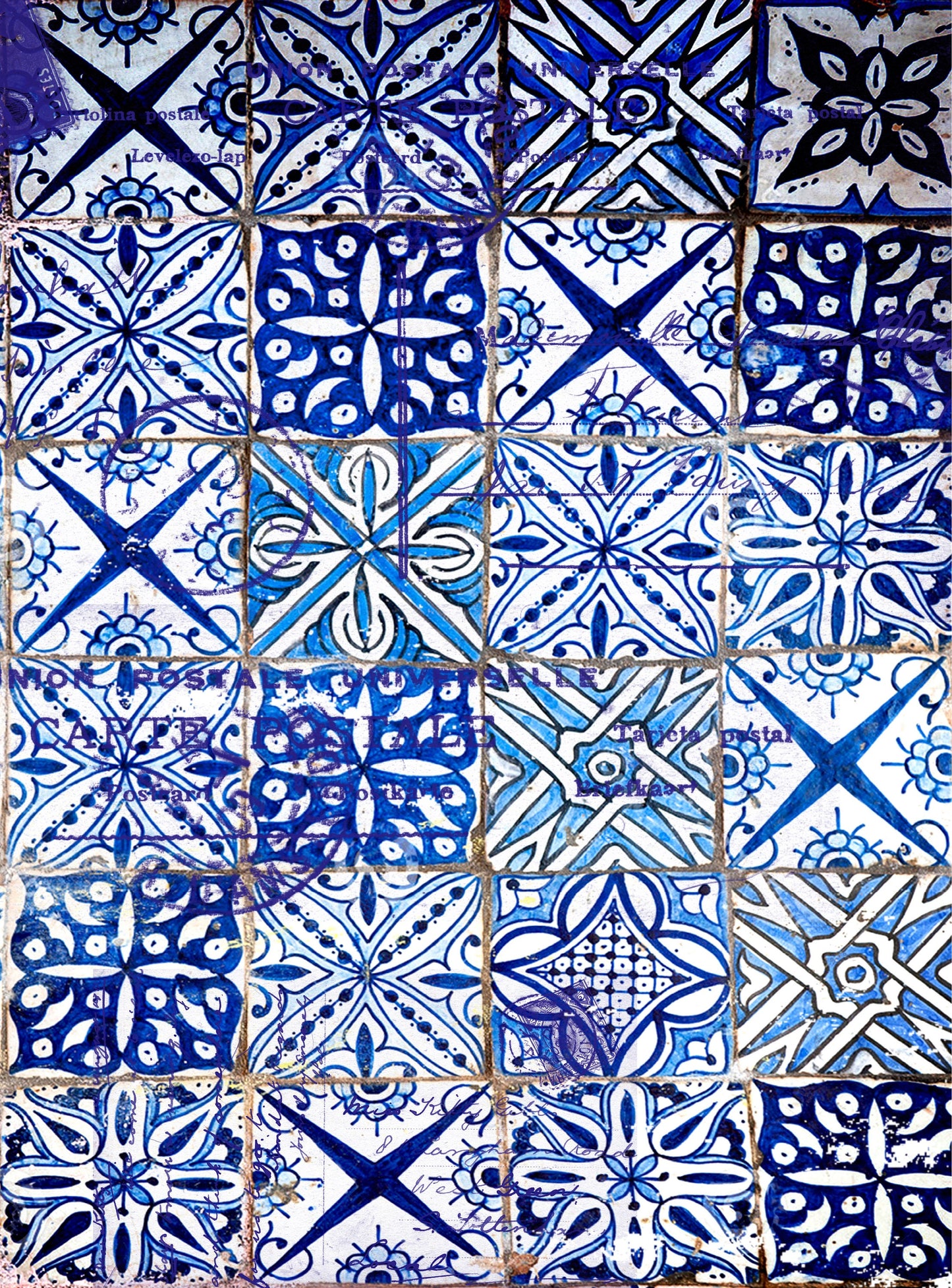Large Decoupage Paper - Decoupage Art - Rice Paper for Decoupage - Decoupage for Furniture - Vintage Decoupage - Blue Tile