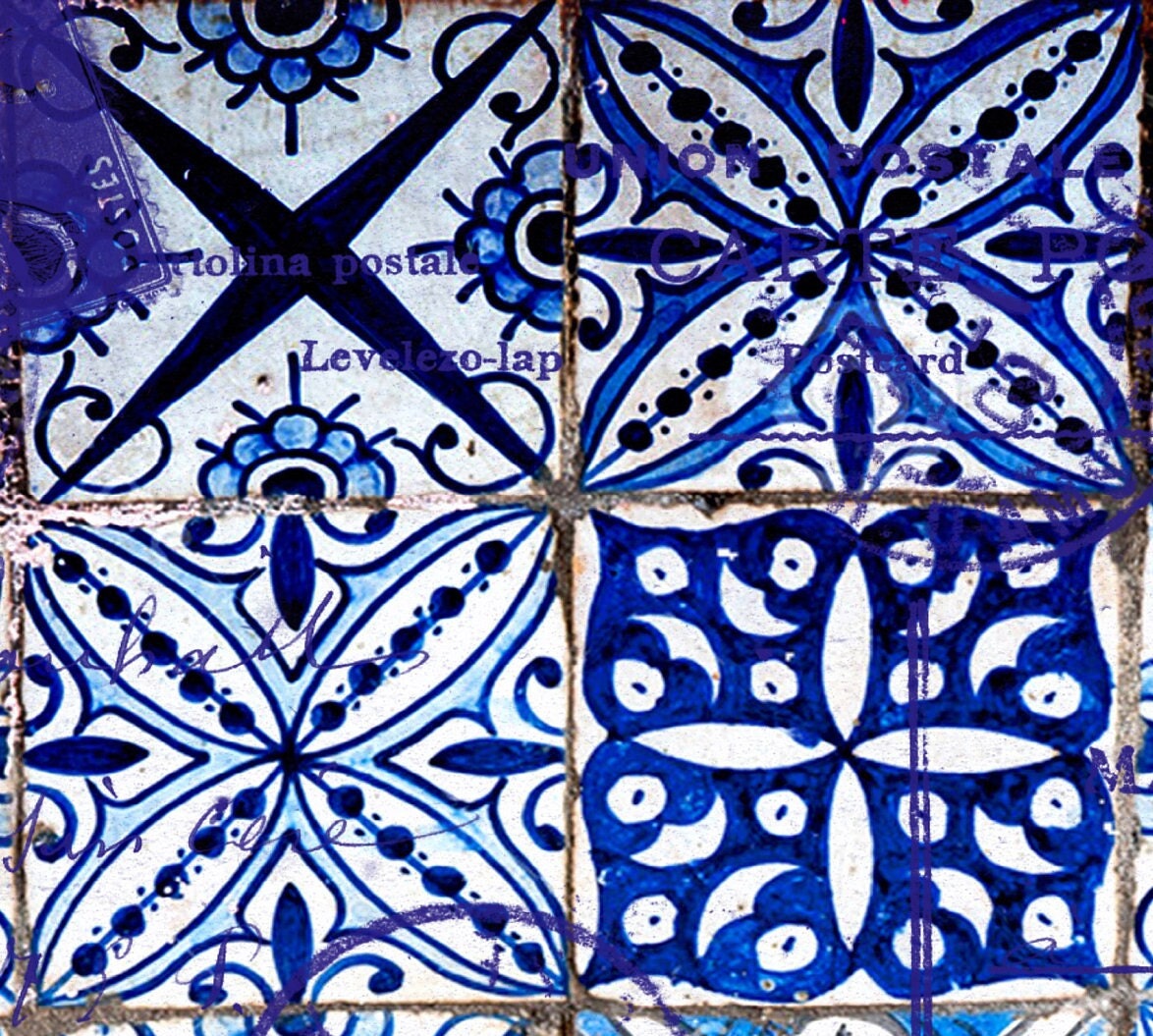 Large Decoupage Paper - Decoupage Art - Rice Paper for Decoupage - Decoupage for Furniture - Vintage Decoupage - Blue Tile