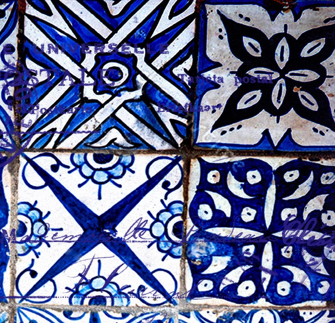 Large Decoupage Paper - Decoupage Art - Rice Paper for Decoupage - Decoupage for Furniture - Vintage Decoupage - Blue Tile