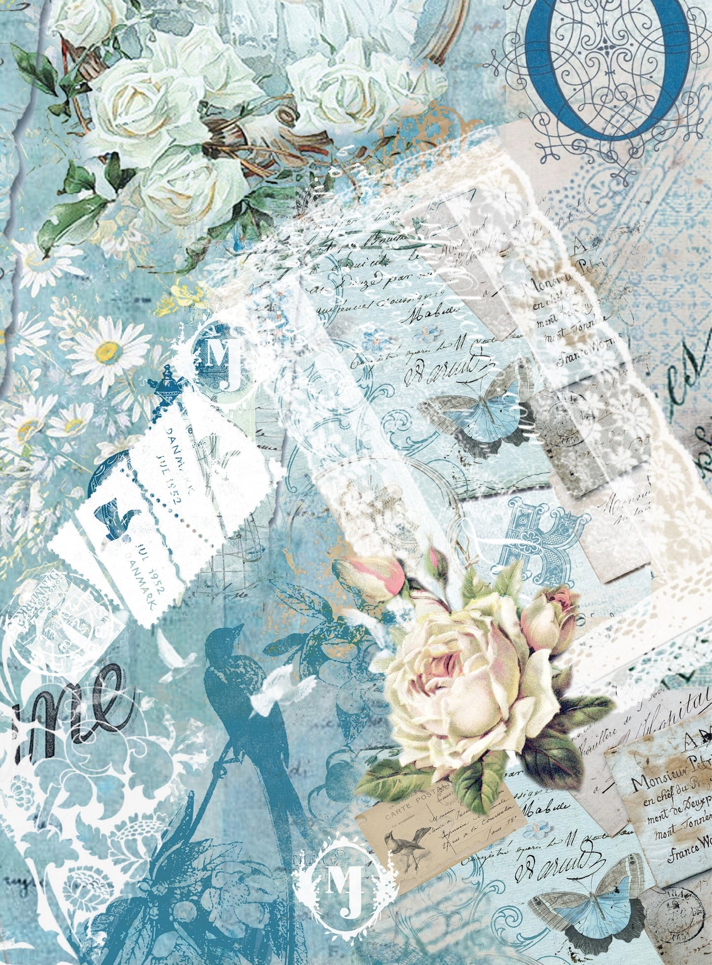 Large Decoupage Paper - Decoupage Art - Rice Paper for Decoupage - Decoupage for Furniture - Vintage Decoupage - White Rose