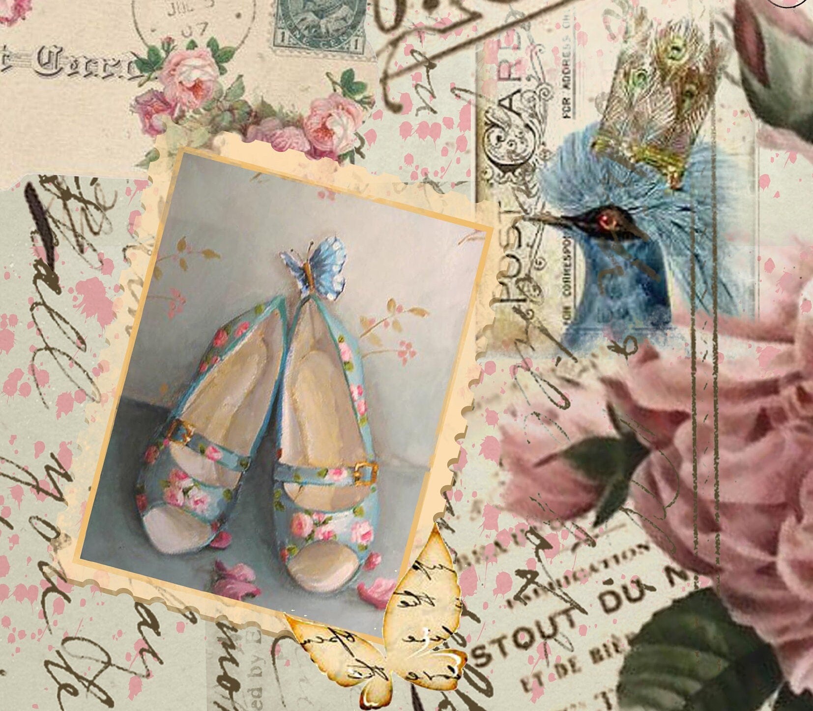 Vintage Shoes Flowers Rice Paper - Decoupage Art for Furniture