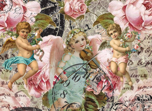 Large Decoupage Paper - Decoupage Art - Rice Paper for Decoupage - Decoupage for Furniture - Vintage Decoupage - Roses & Baby Angels