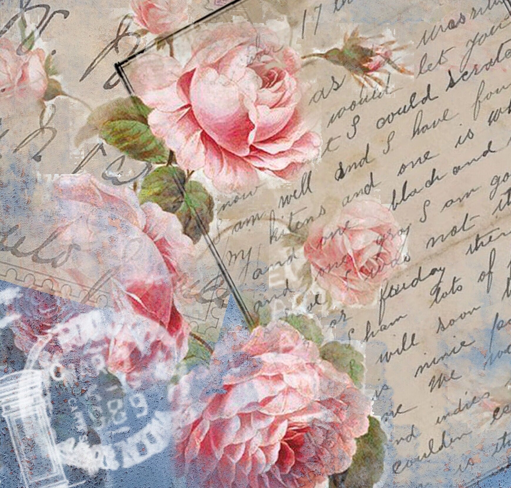 Large Decoupage Paper - Decoupage Art - Rice Paper for Decoupage - Decoupage for Furniture - Vintage Decoupage - Old Letter Pink Roses