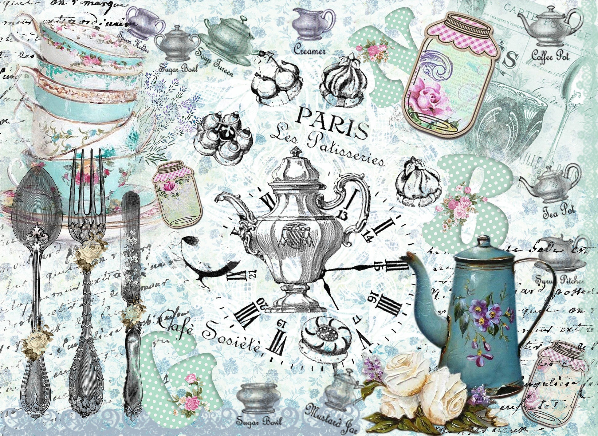 Large Decoupage Paper - Decoupage Art - Rice Paper for Decoupage - Decoupage for Furniture - Vintage Decoupage - Kitchen