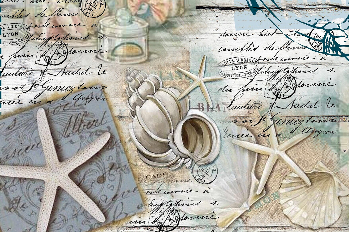 Large Decoupage Paper - Sea Life Rice Paper - Furniture Makeover - Vintage - Beach Lighthouse Seastar