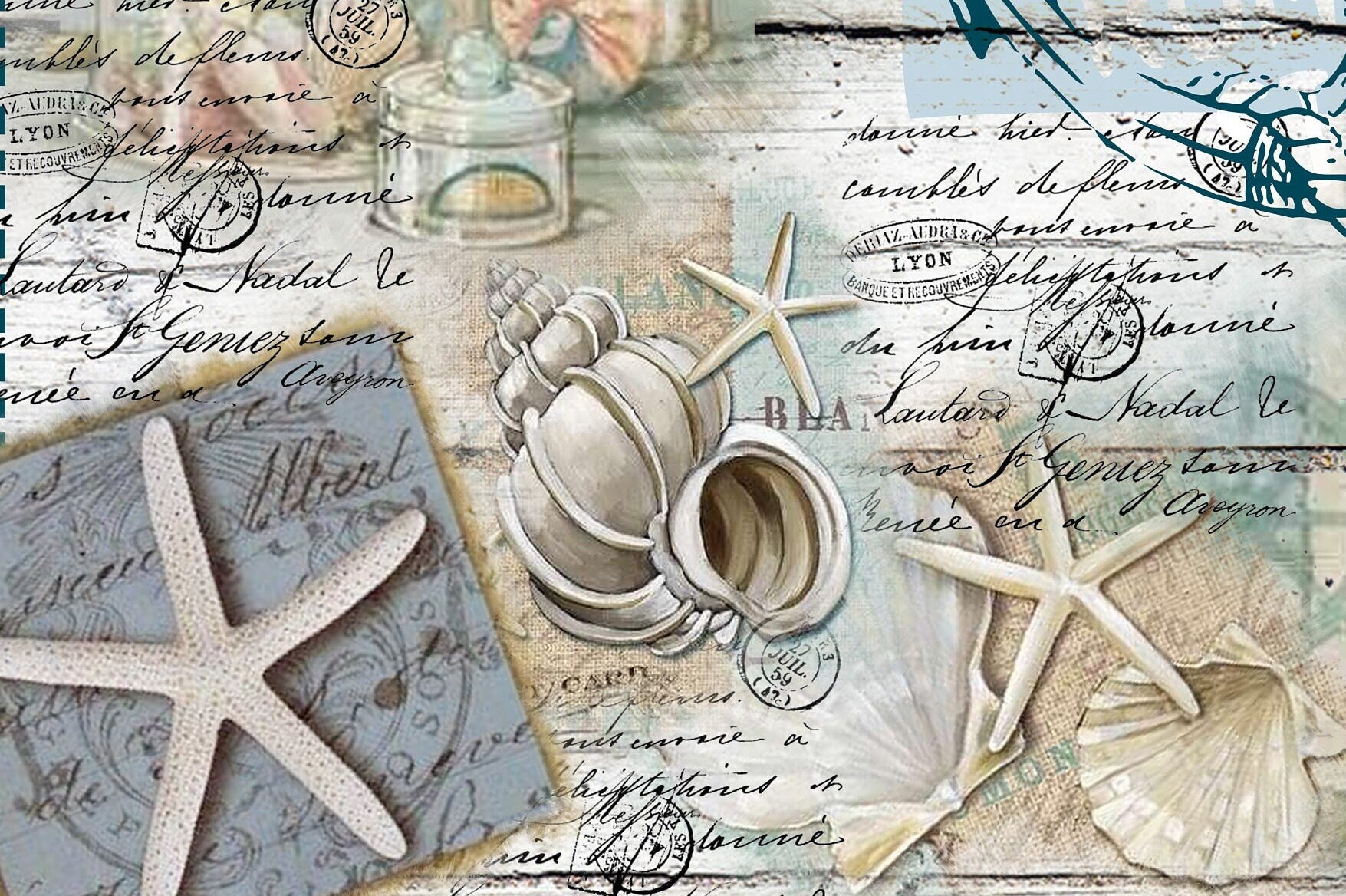 Large Decoupage Paper - Sea Life Rice Paper - Furniture Makeover - Vintage - Beach Lighthouse Seastar