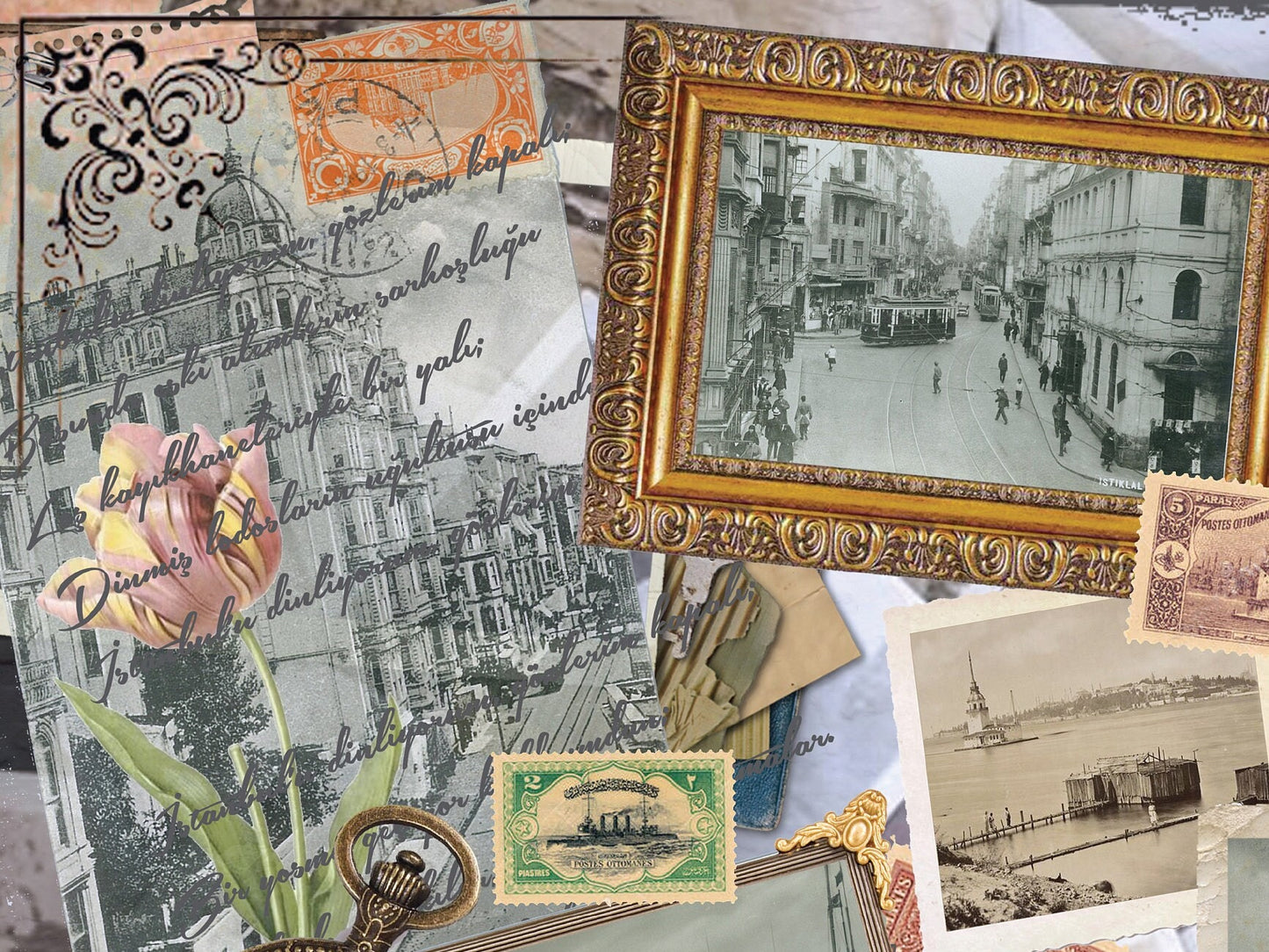 Large Size Rice Paper for Decoupage - Furniture Decoupage - Vintage Decoupage - Old Istanbul - Antique Frames