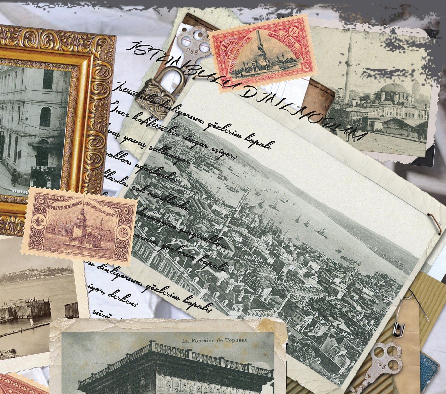 Large Size Rice Paper for Decoupage - Furniture Decoupage - Vintage Decoupage - Old Istanbul - Antique Frames