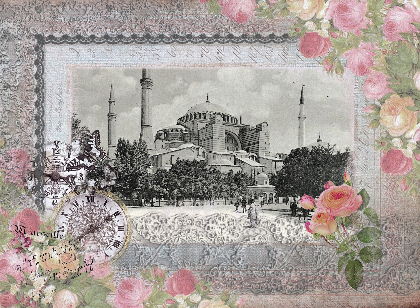 Large Size Rice Paper for Decoupage - Furniture Decoupage - Vintage Decoupage - Old Istanbul - Hagia Sophia