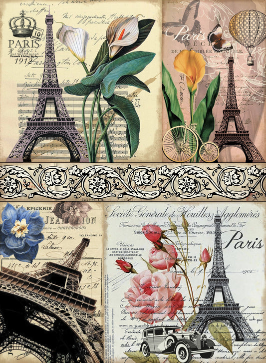 Paris Floral Decoupage Paper - Large Rice Paper for Decoupage - Furniture Decoupage - Vintage Decoupage