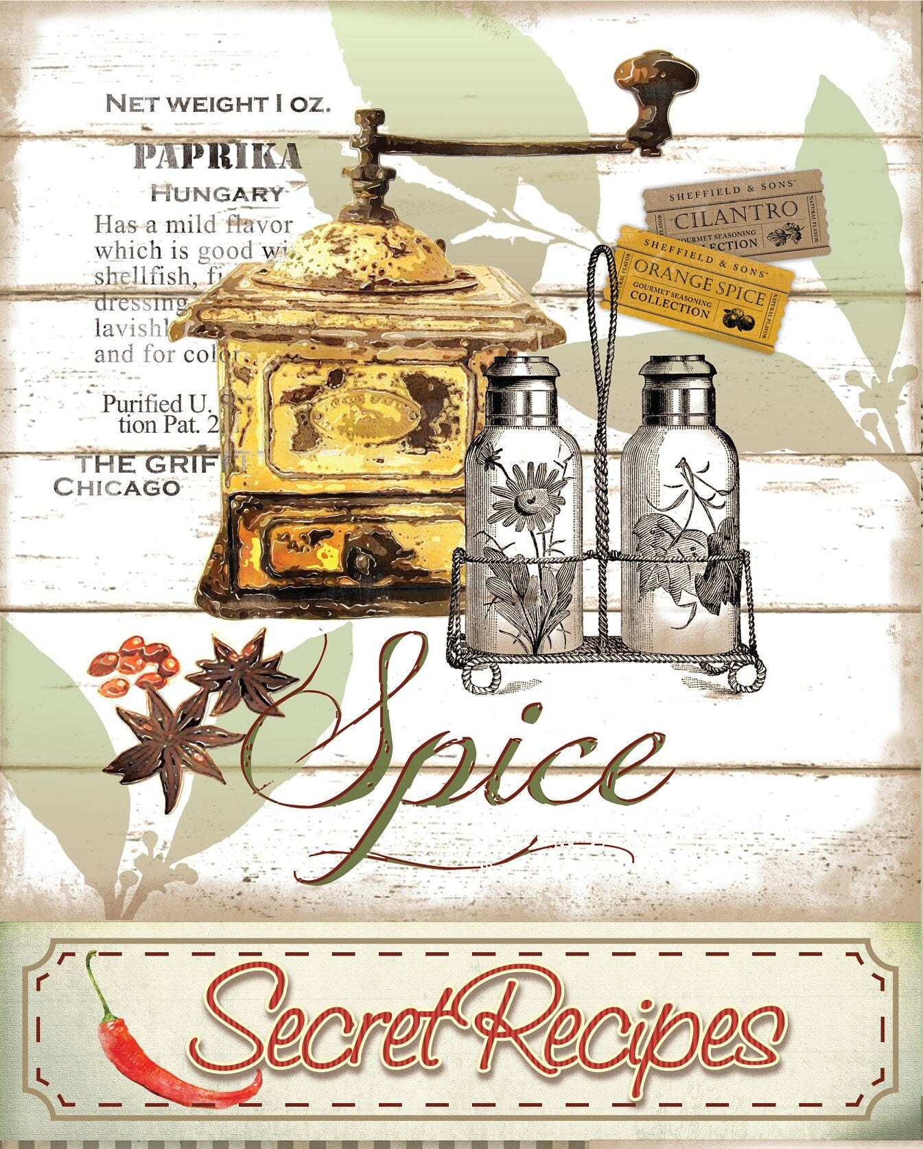 Large Rice Paper for Decoupage - Furniture Decoupage - Vintage Decoupage - Spice Kitchen Olive