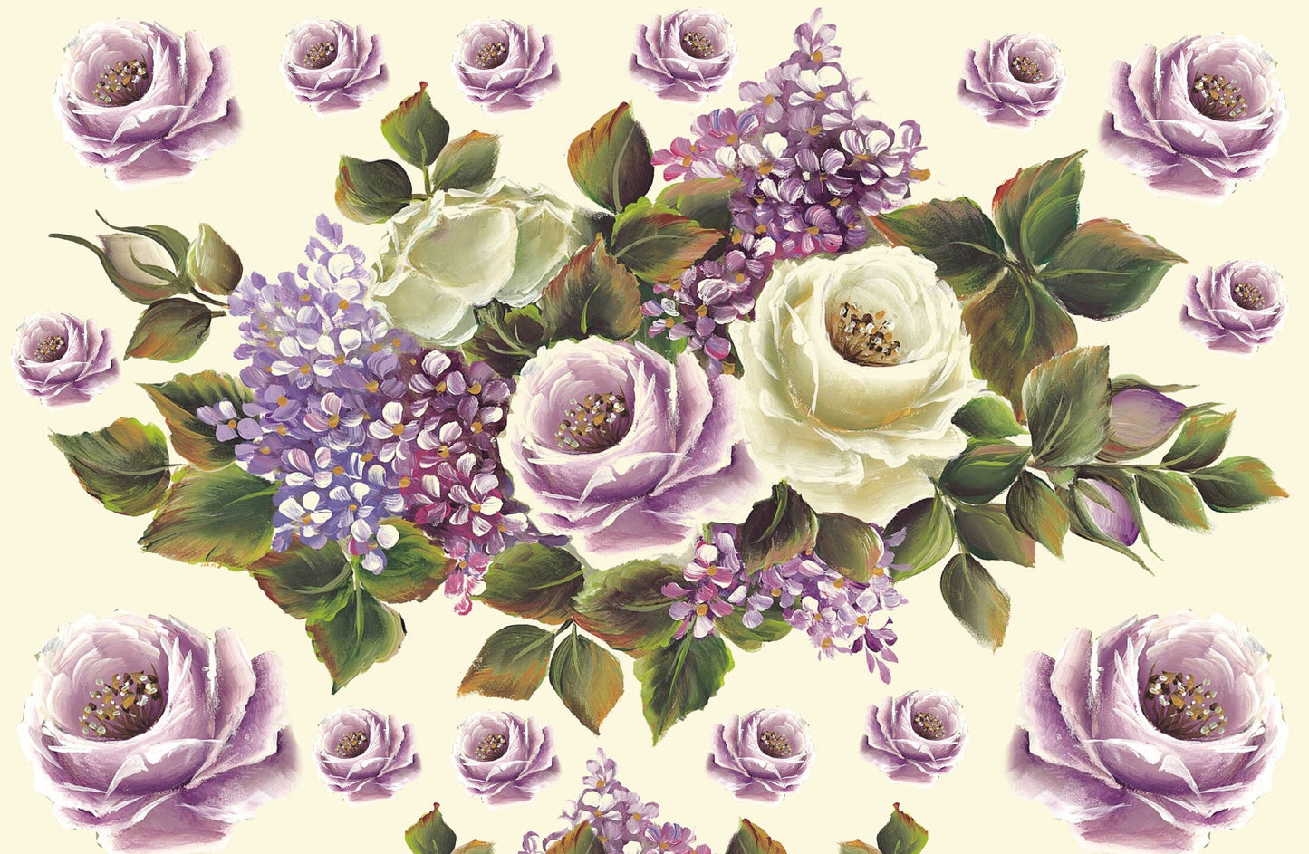Large Rice Paper for Decoupage - Furniture Decoupage - Vintage Decoupage - Floral Decoupage Paper - Oil Painting Whiye Purple Roses