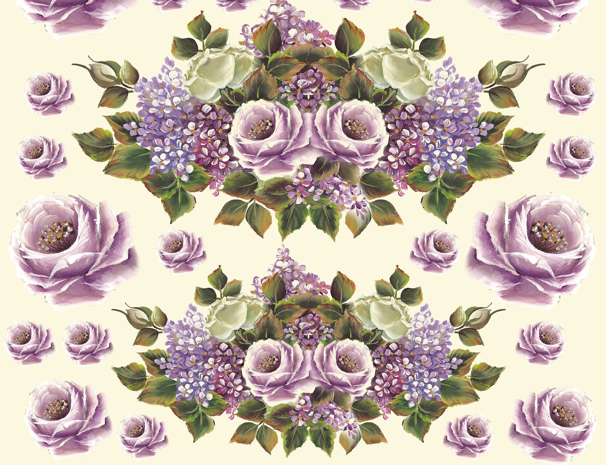 Large Rice Paper for Decoupage - Furniture Decoupage - Vintage Decoupage - Floral Decoupage Paper - Oil Painting Whiye Purple Roses
